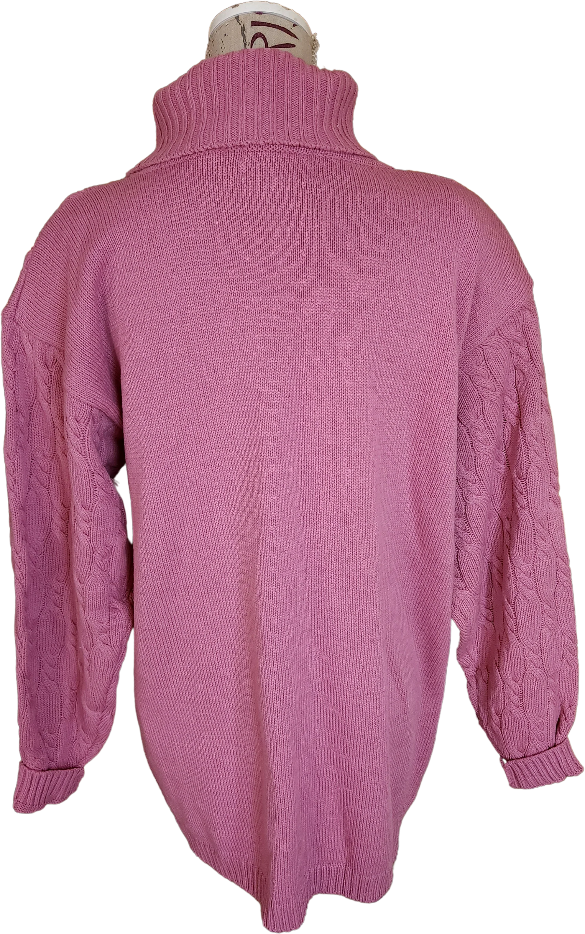 80s Oversized Pink Cable Knit Cowl Neck Sweater By Prides Landing - Image 2
