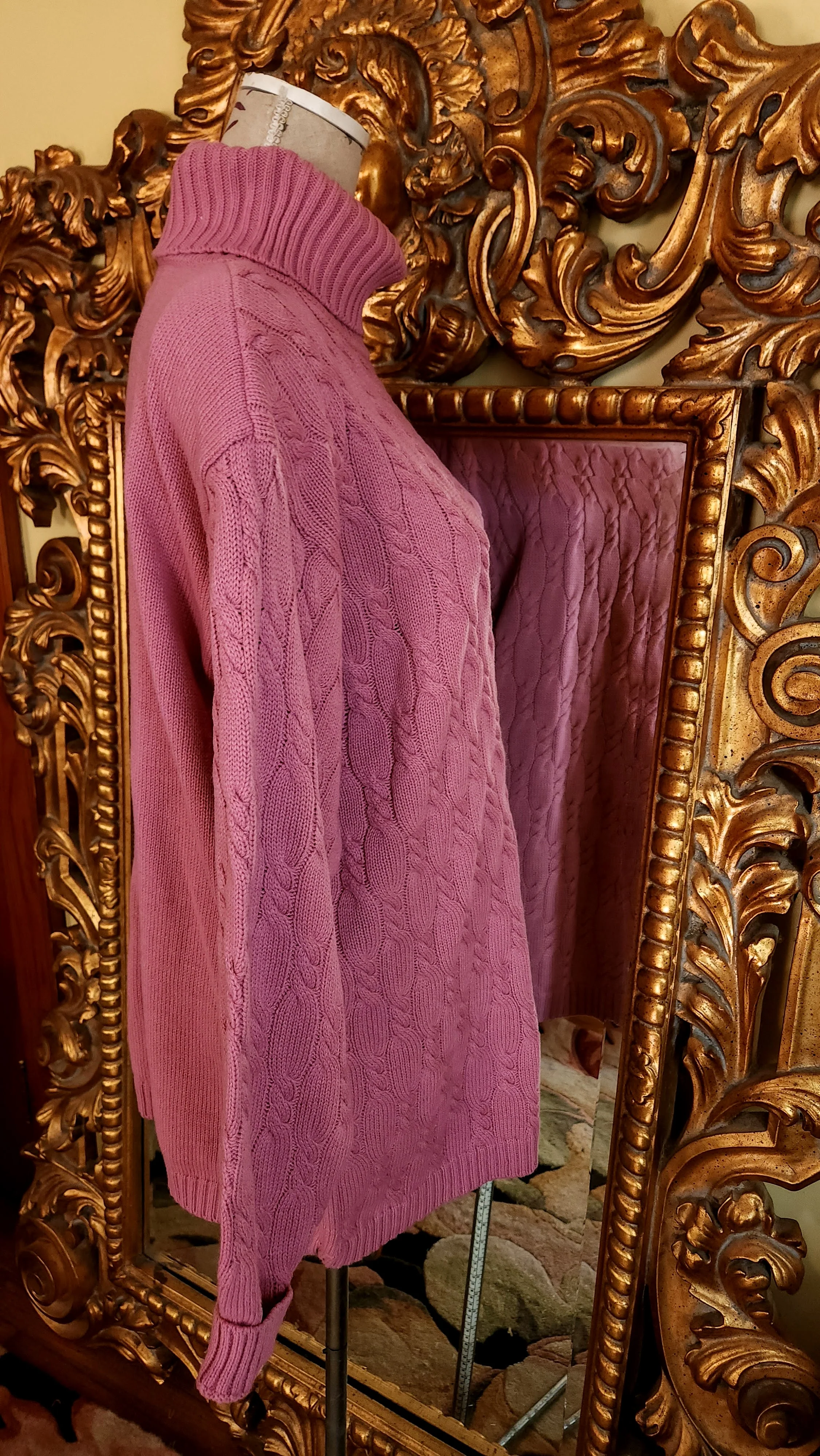 80s Oversized Pink Cable Knit Cowl Neck Sweater By Prides Landing - Image 3