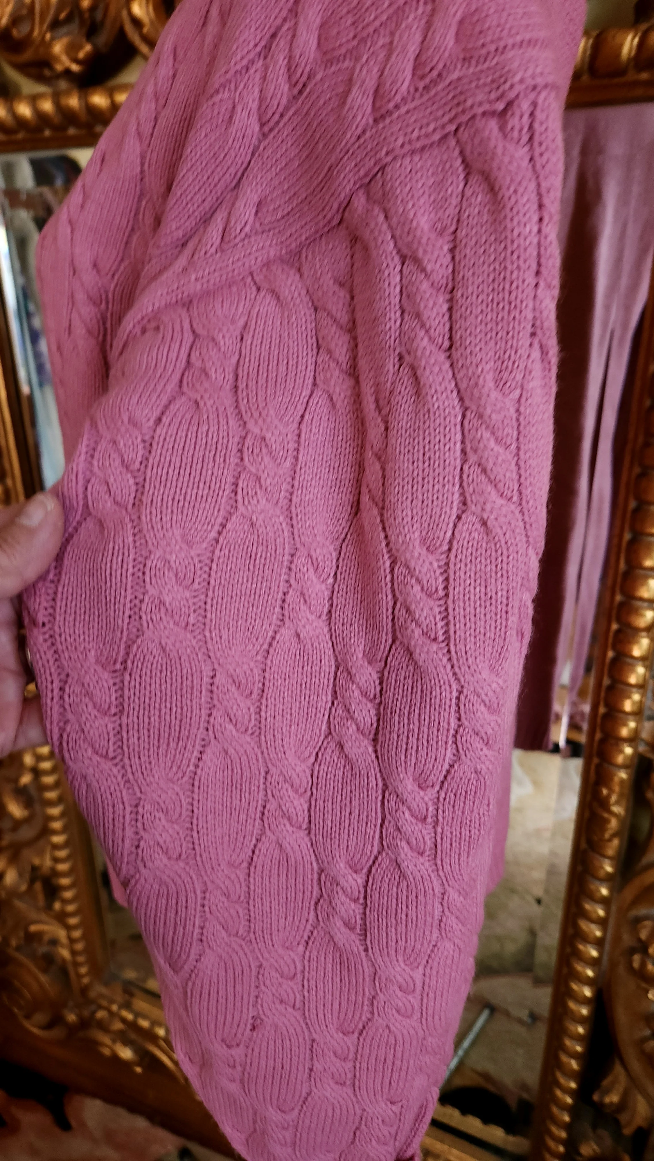 80s Oversized Pink Cable Knit Cowl Neck Sweater By Prides Landing - Image 5
