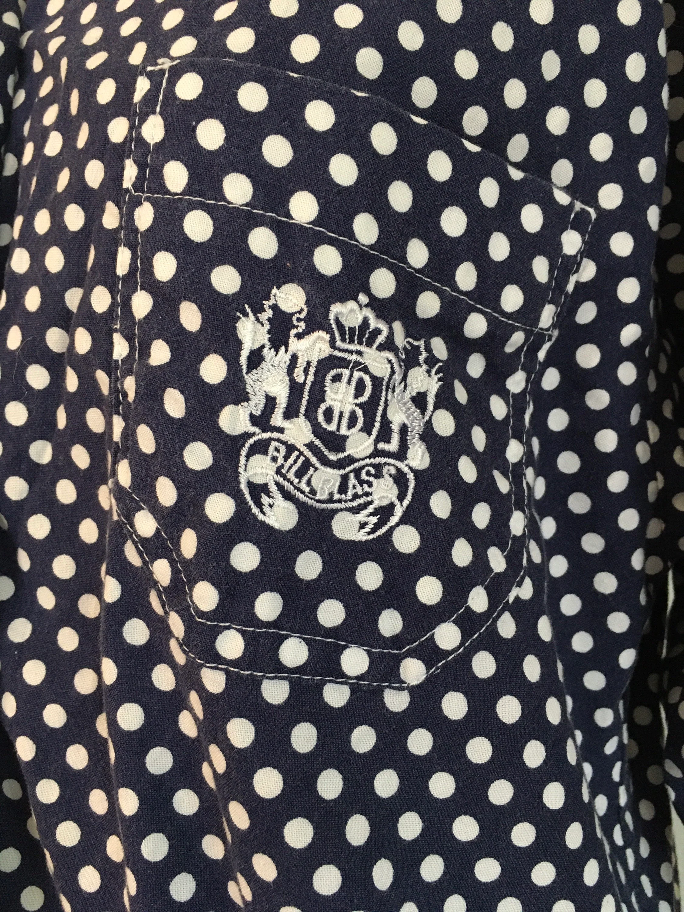 80's Oversized Polka Dot Navy Blue Shirt Dress with Pockets by Bill Blass - Image 6