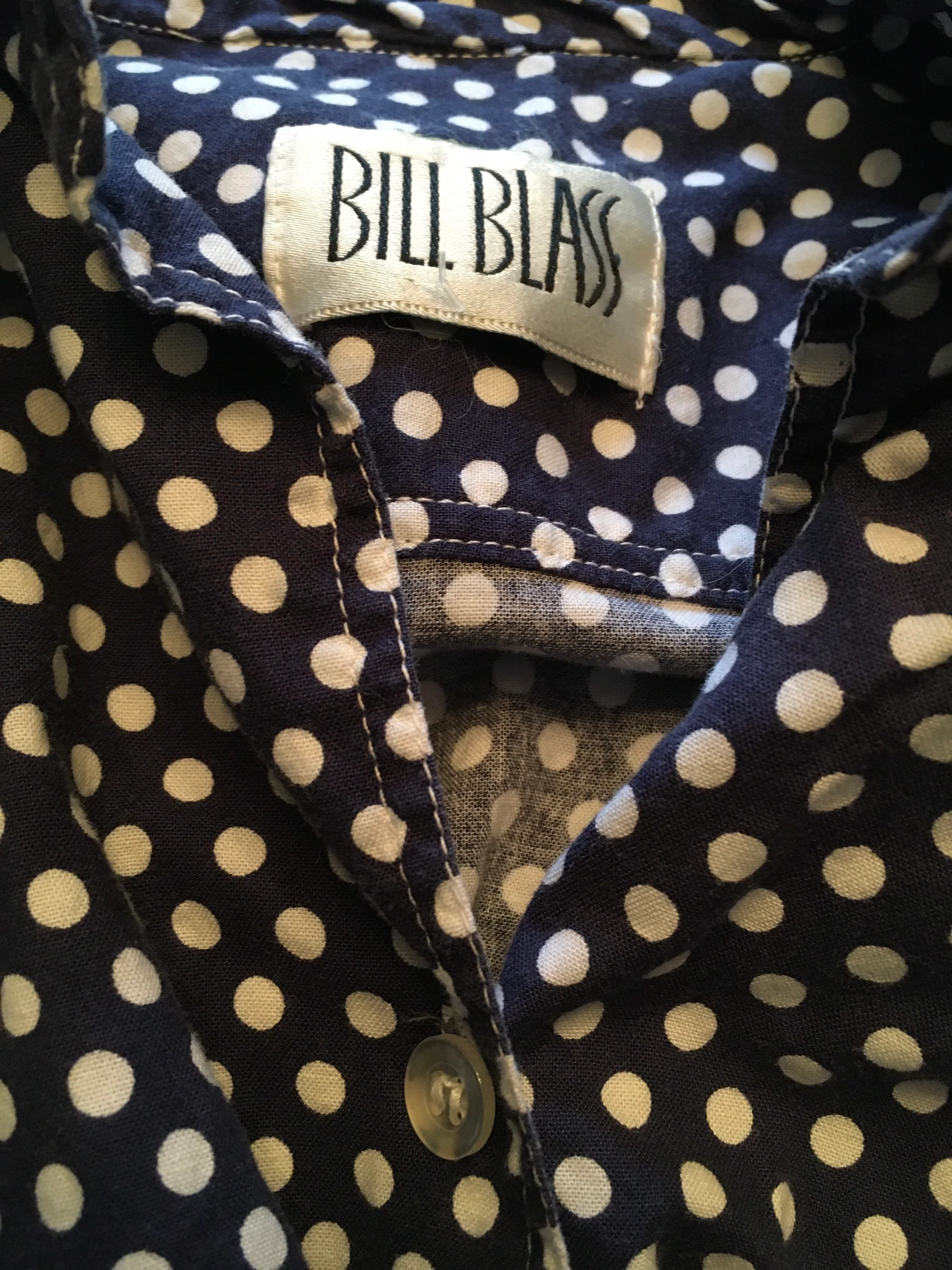 80's Oversized Polka Dot Navy Blue Shirt Dress with Pockets by Bill Blass - Image 7