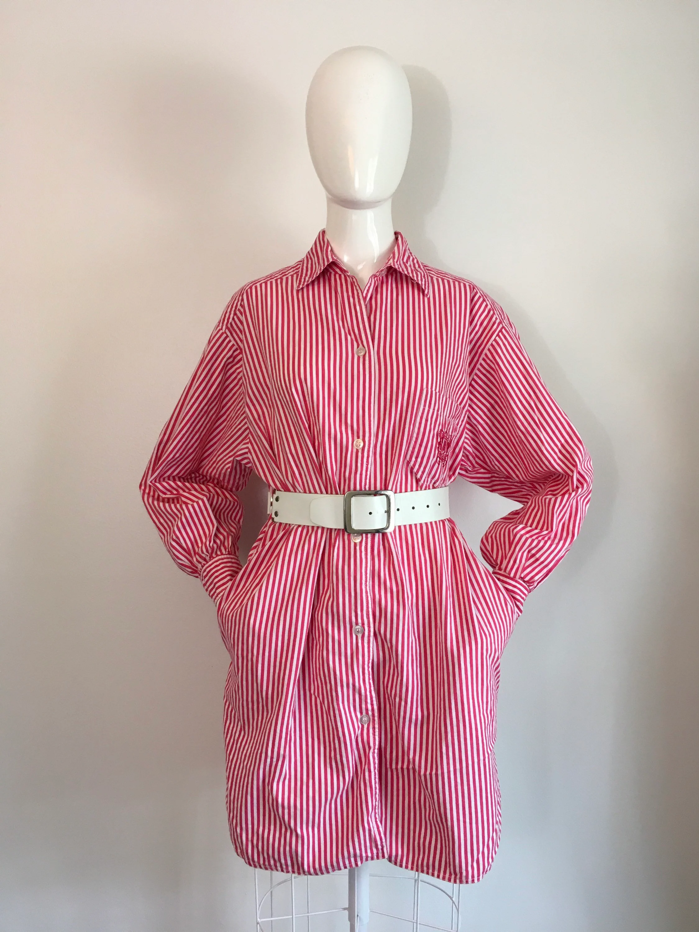 80's Oversized Stripe Shirt Dress with Pockets - Image 5