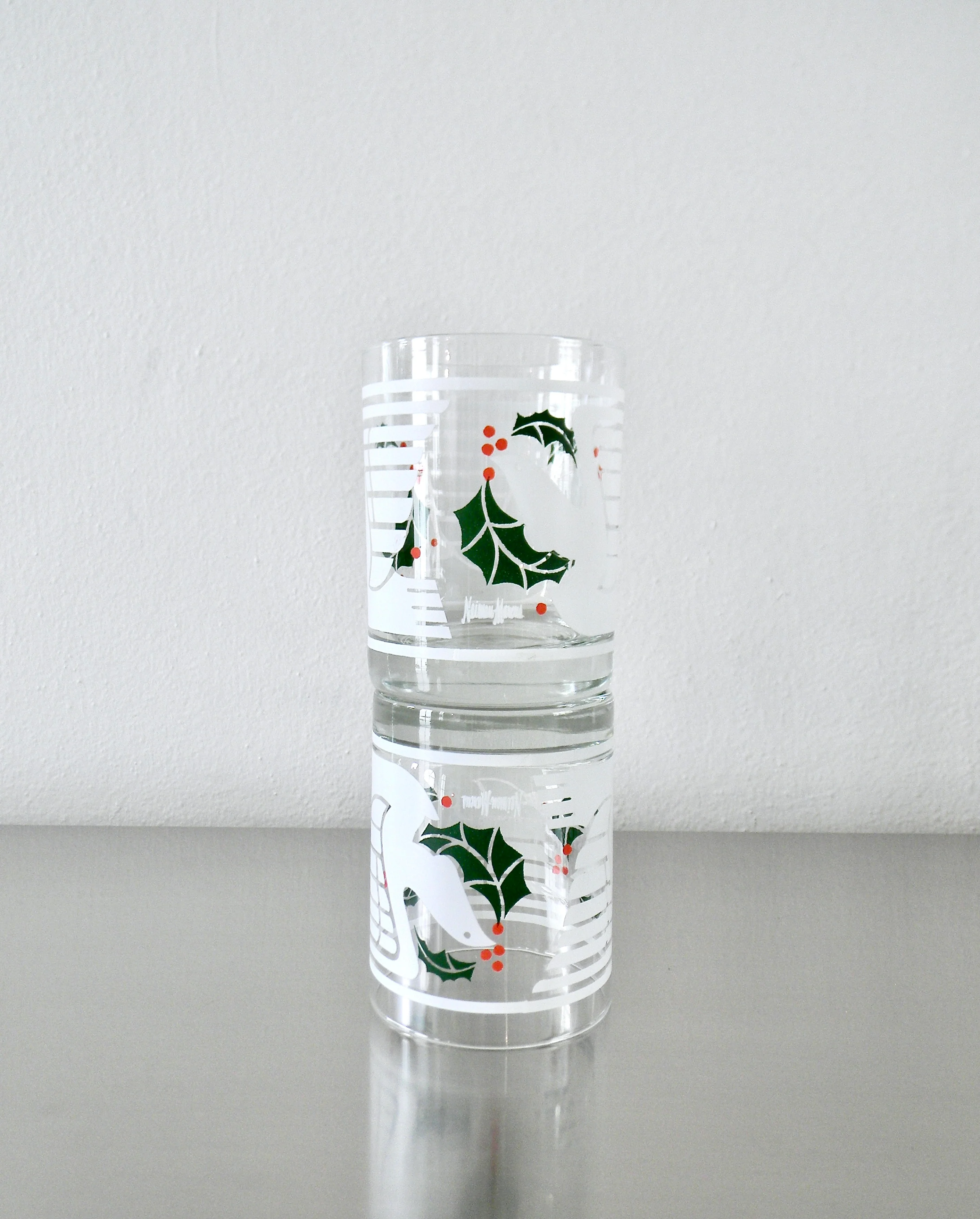 80s Pair Of Modernist Dove And Holly Dbl Rocks Glasses By Neiman Marcus - Image 7