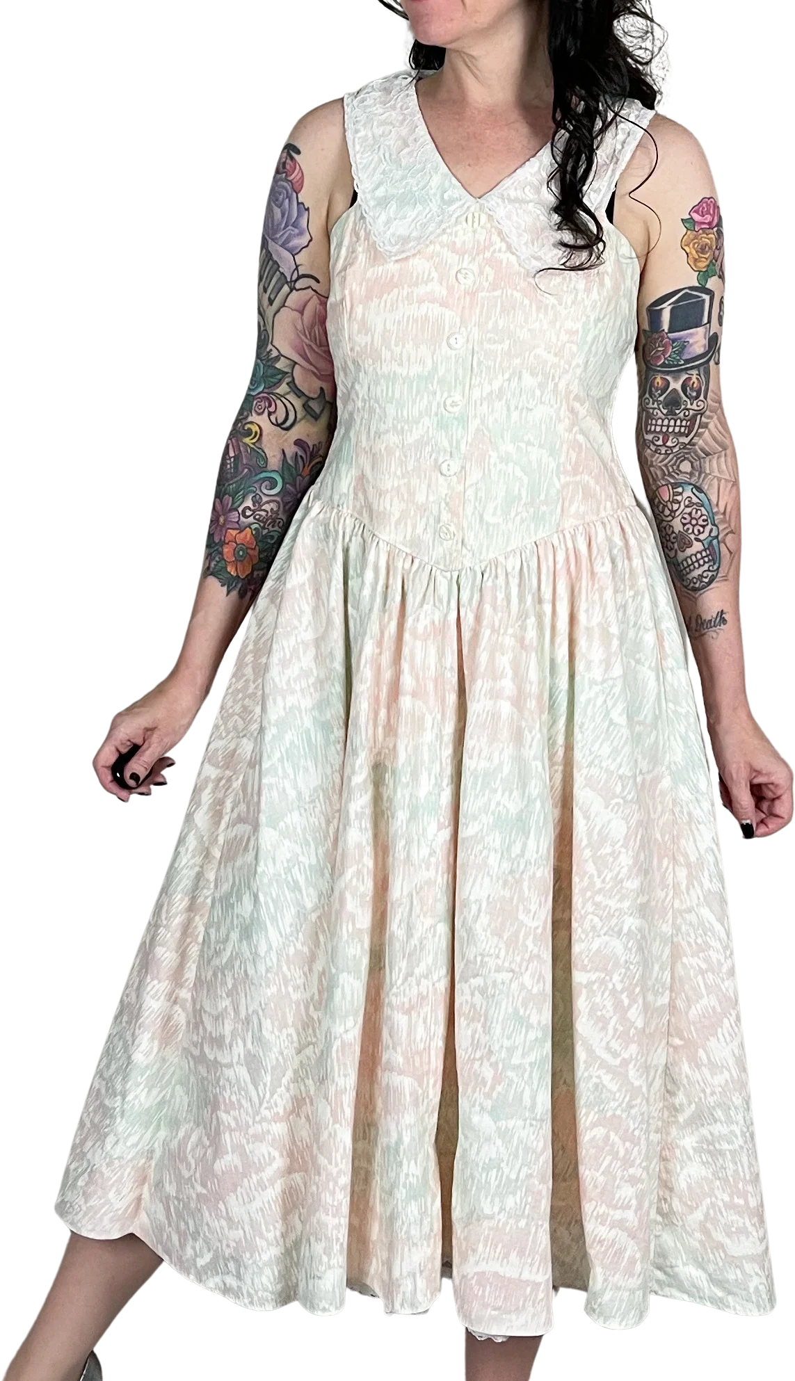 80s Pastel Floral Sleeveless Fit And Flare Midi Dress By All That Jazz