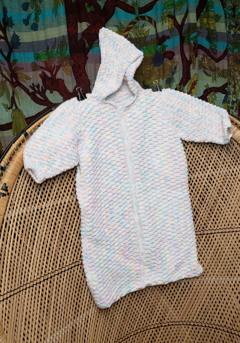 80s Pastel Knit Baby Bunting Bag with Hood 3-6 Months - Image 5