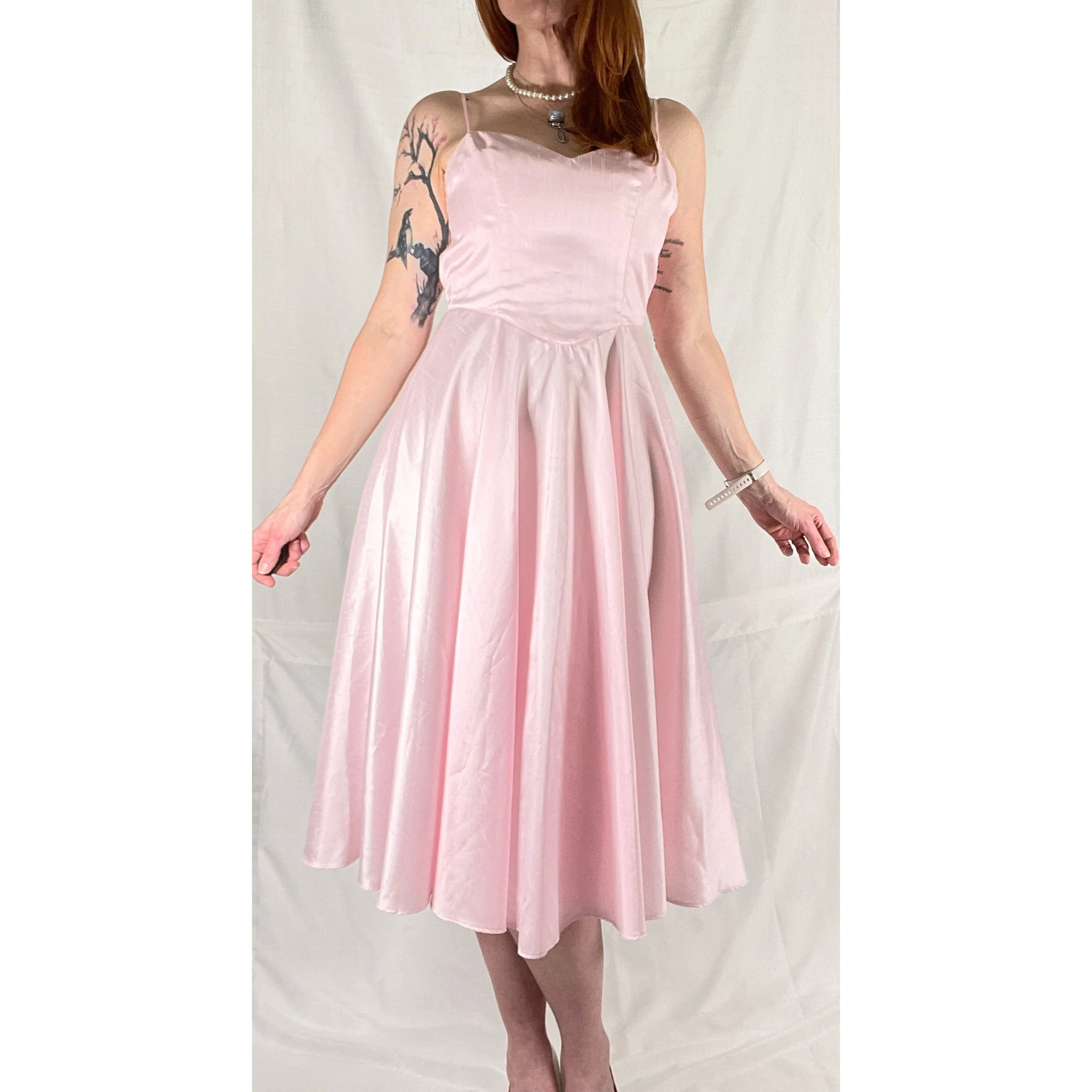 80s Pastel Pink Midi Dress - Image 3
