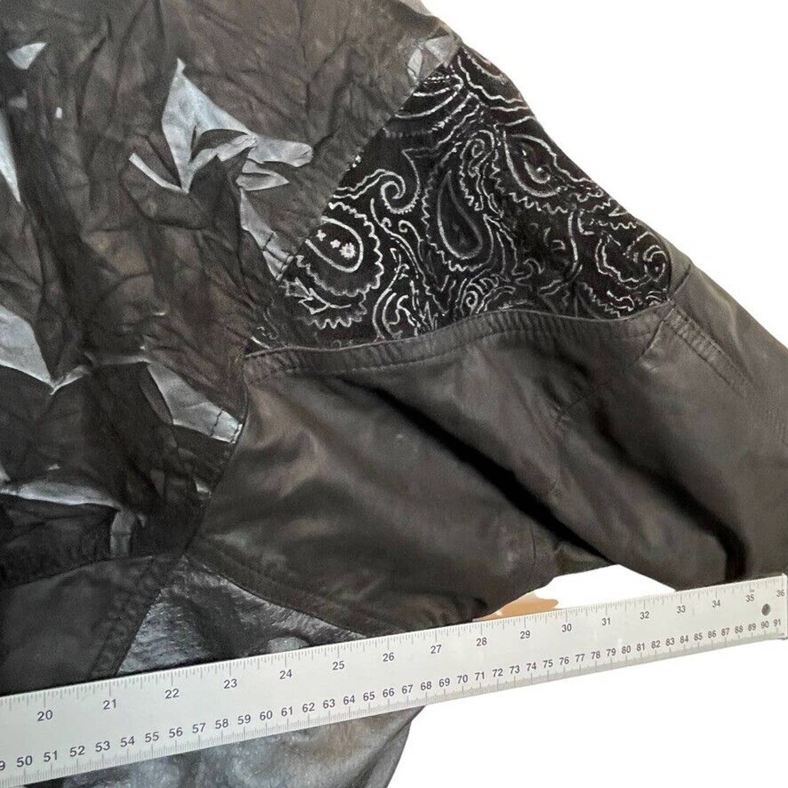 80s Patchwork Leather Jacket Black Oversized Women Size Medium Mixed Patterns by Comint - Image 5