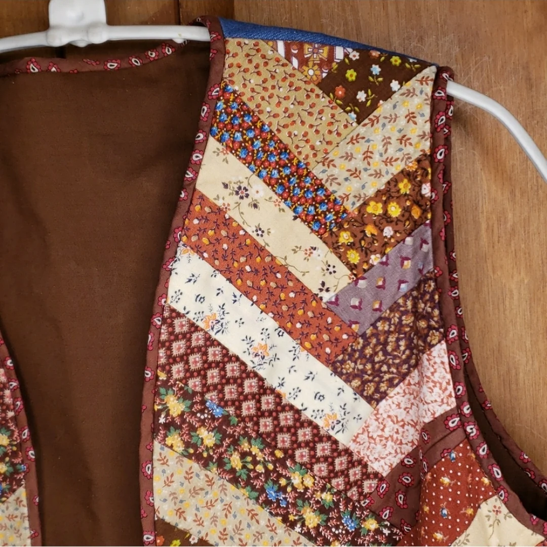80s Patchwork Volcano Erupting Vest By Handstitched - Image 12