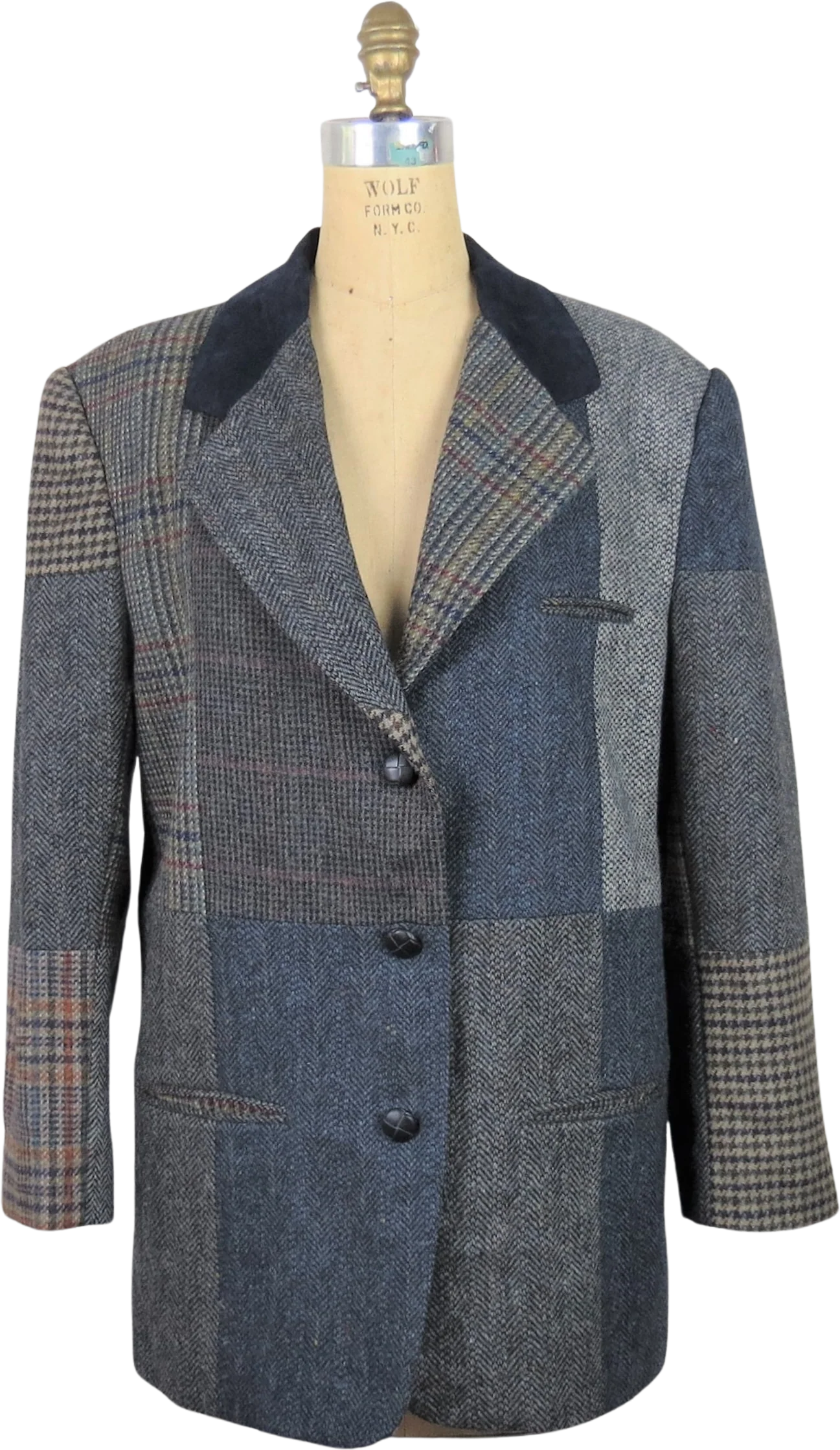 80s Patchwork Wool Tweed Blazer Jacket Dark Academia By Casual Corner