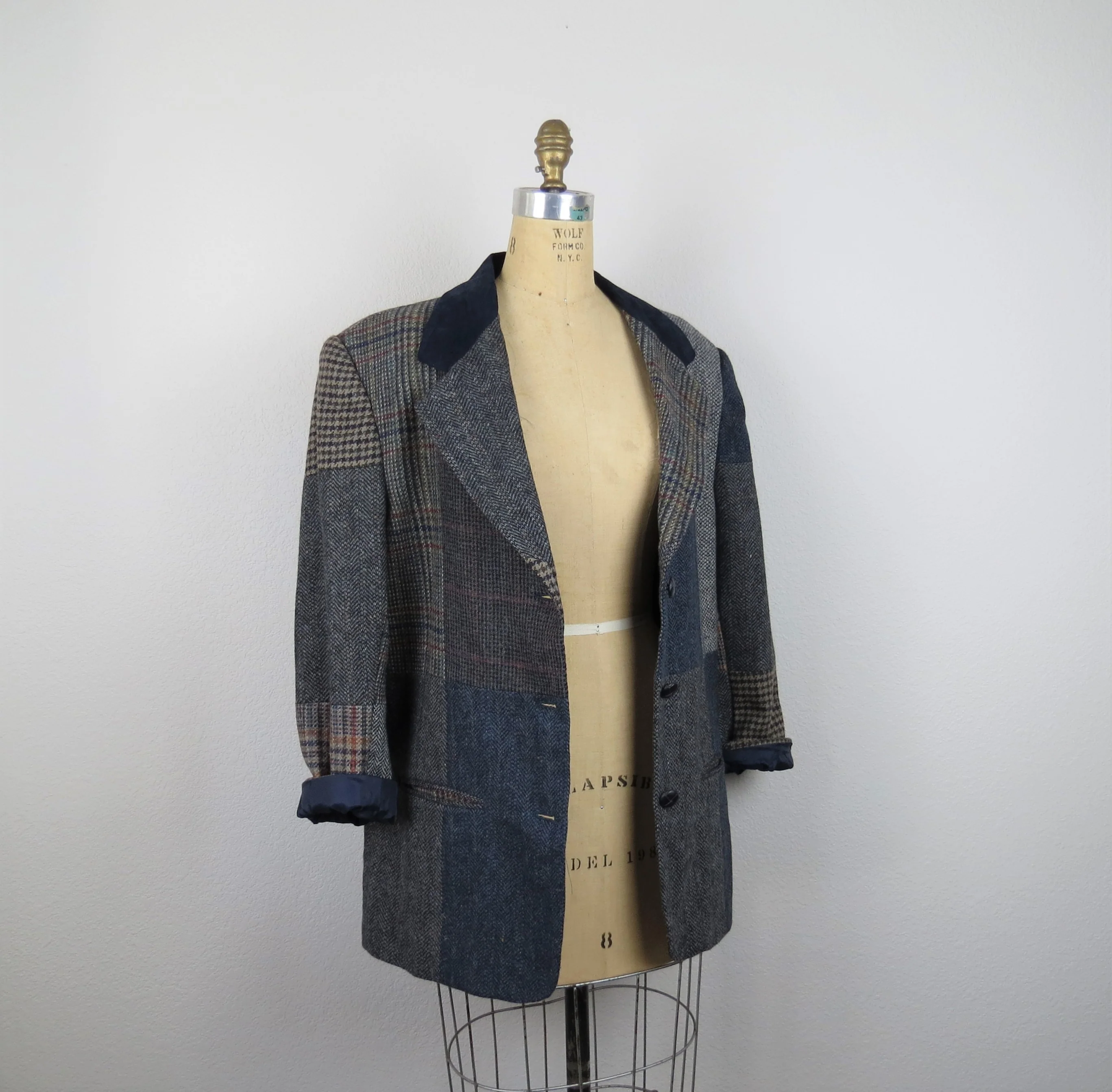 80s Patchwork Wool Tweed Blazer Jacket Dark Academia By Casual Corner - Image 6