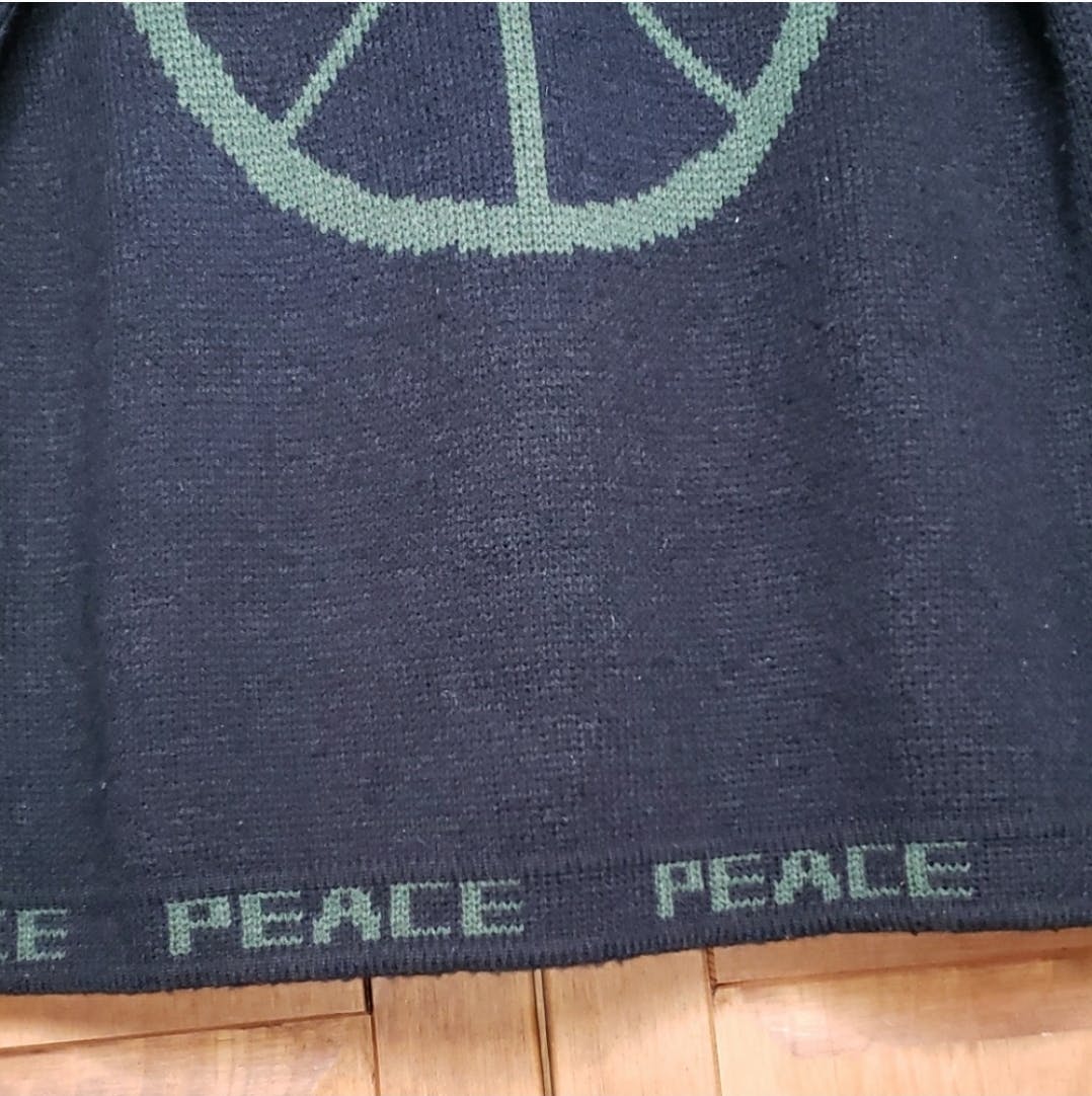 80's Peace Sign Spell Out Trim Knit Sweater by Hoopla - Image 4