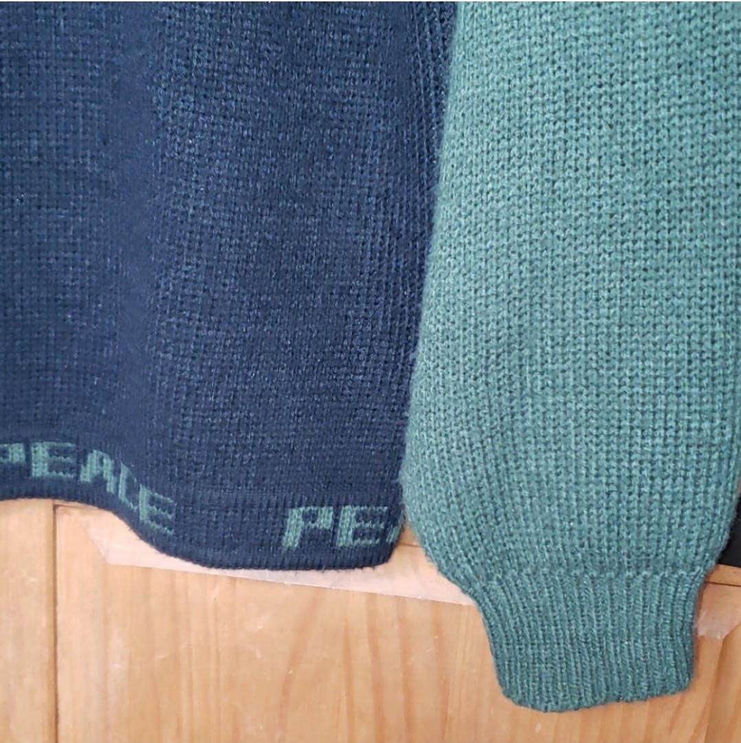 80's Peace Sign Spell Out Trim Knit Sweater by Hoopla - Image 9