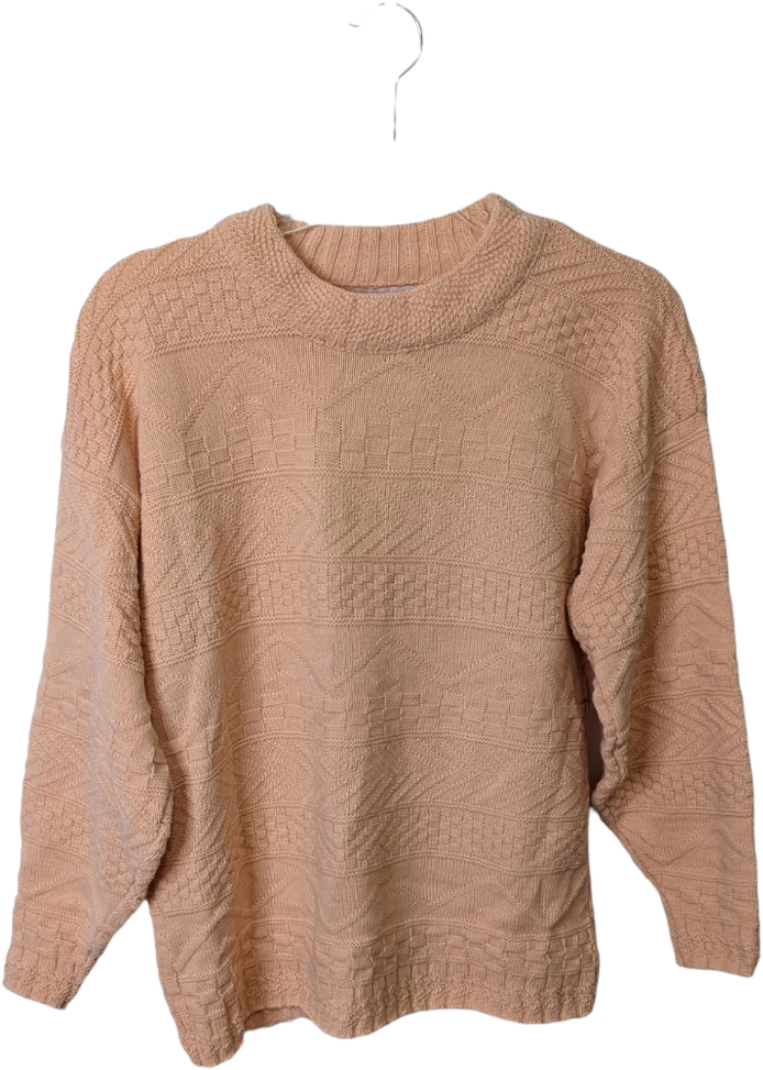 80s Peach Acrylic Crewneck Sweater Geometric Knit By Spunky