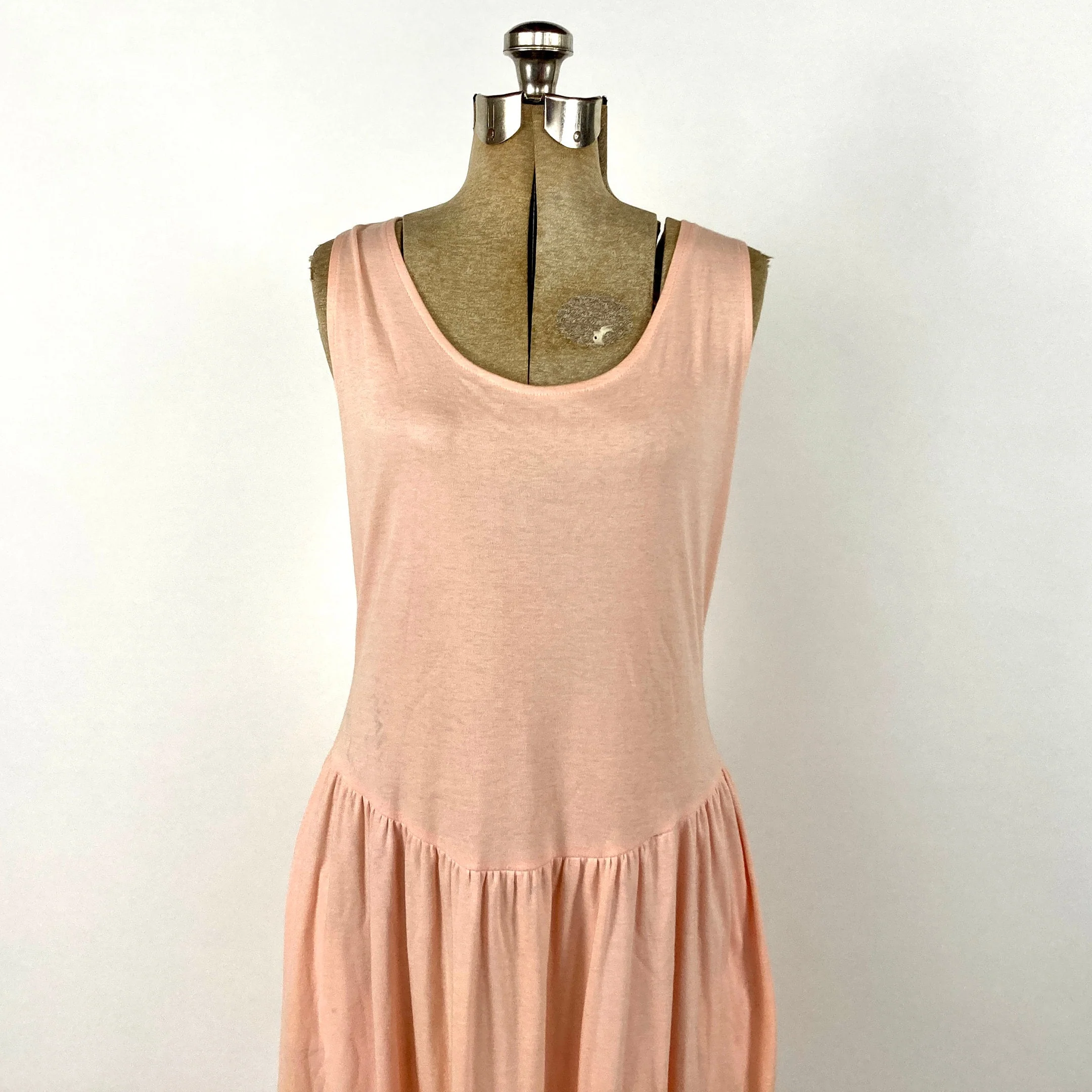 80s Peach Cutout Cage Dress Cotton Pink Midi Dress Minimalist Party Sleeveless Bow Vintage Sundress Sun Dress by Champagne West - Image 6