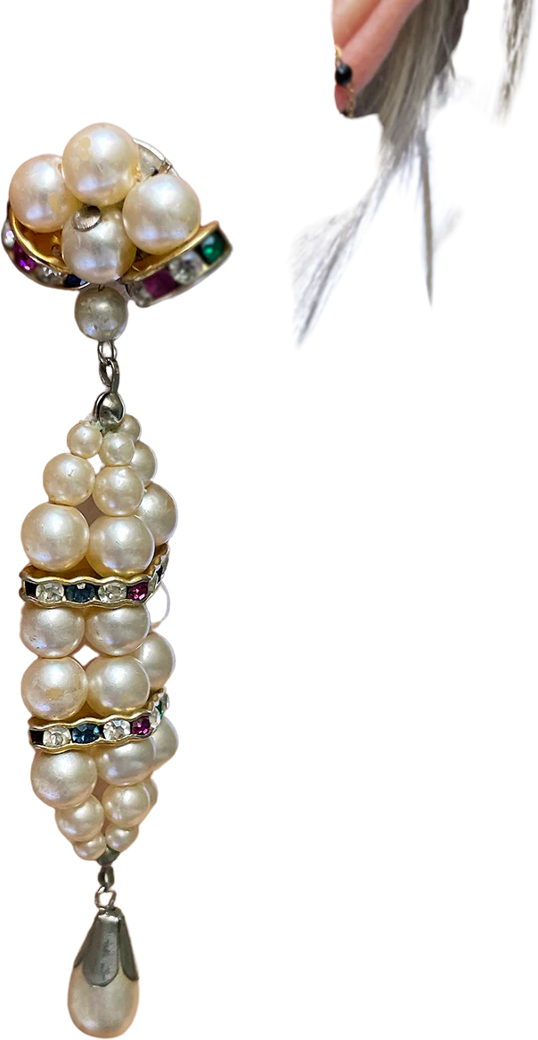80s Pearl Chandelier Earrings Statement Earrings - Image 2