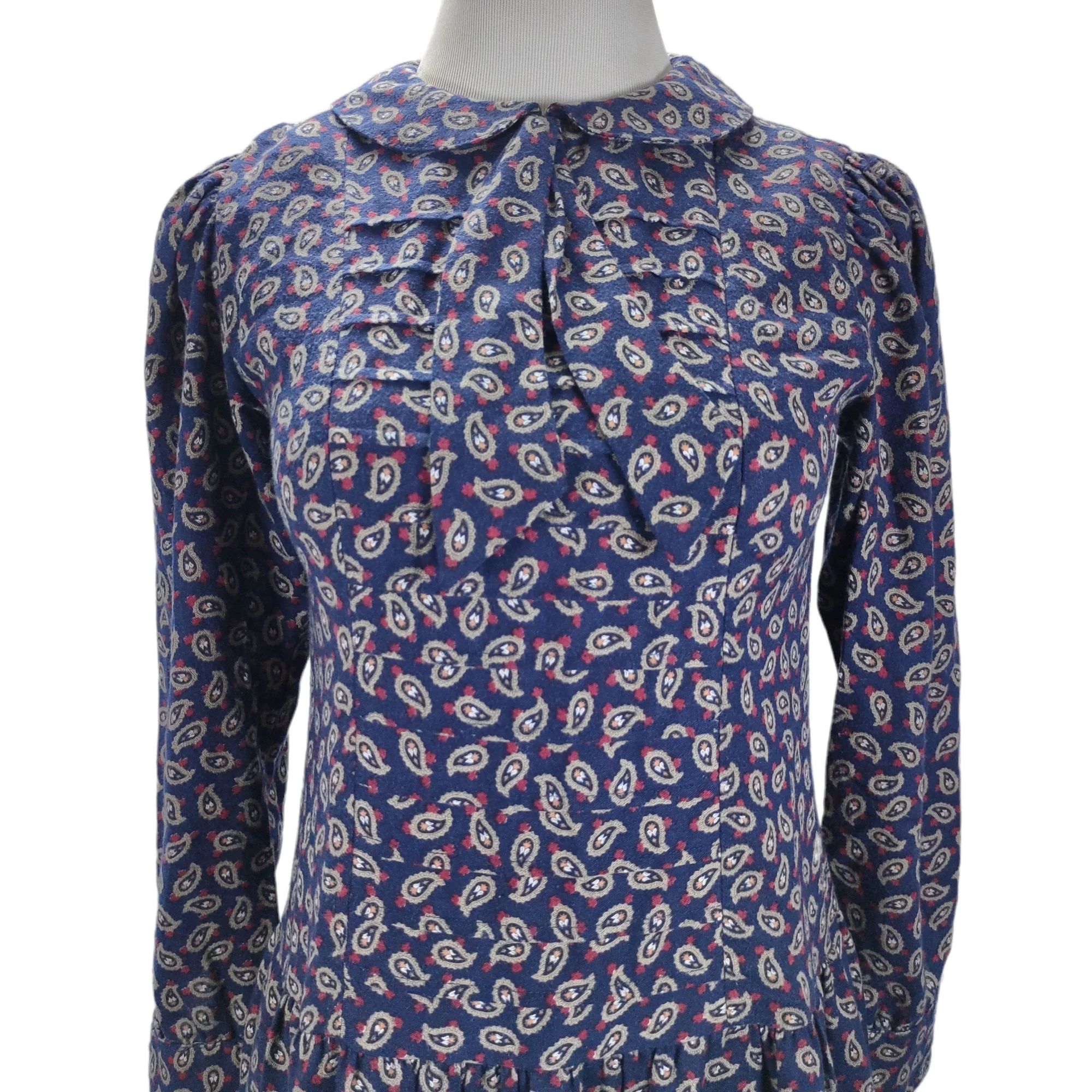 80s Peter Pan Collar Drop Waist Midi Dress Neck Tie By Lanz Originals - Image 3