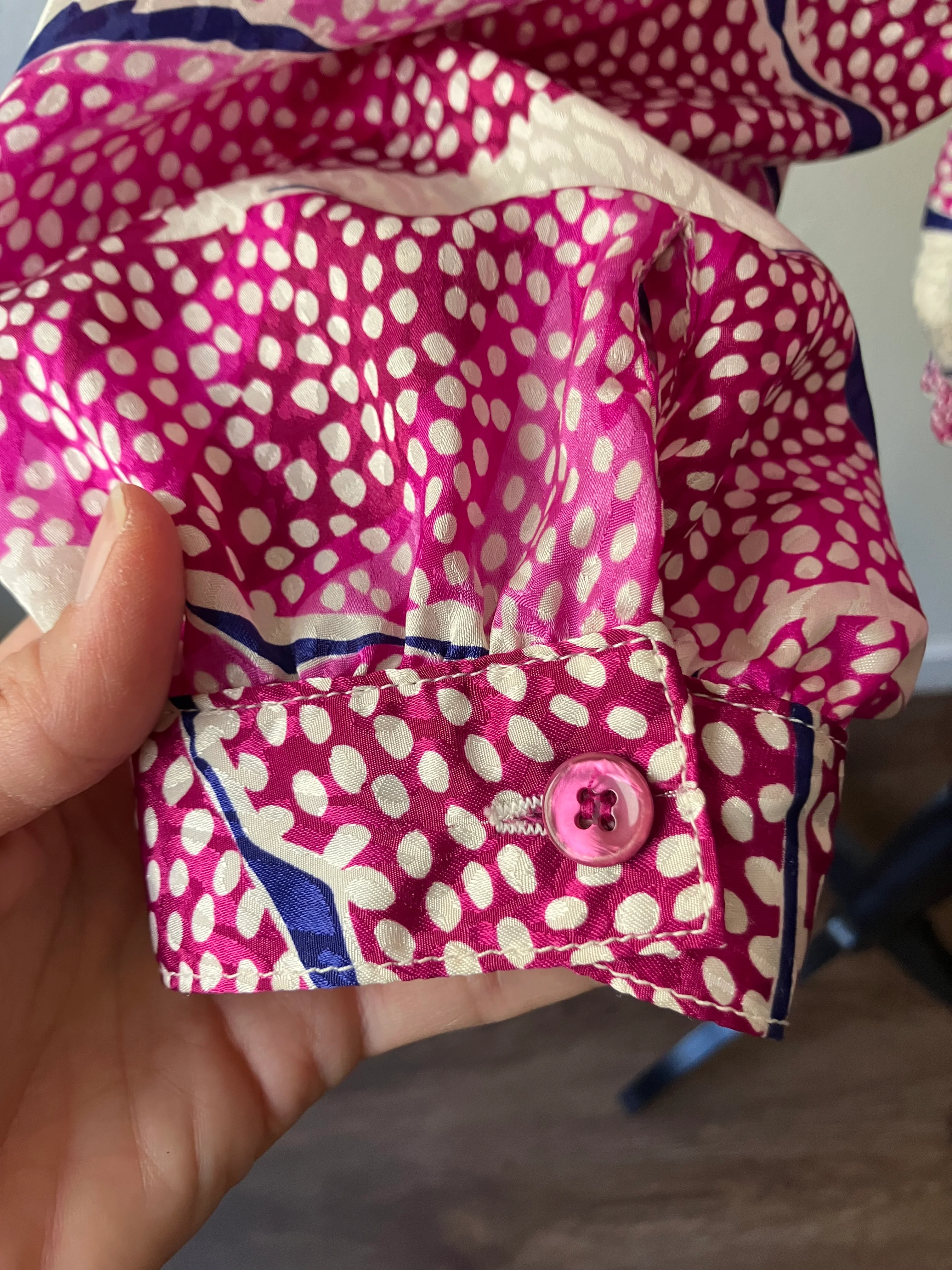 80s Pink And Blue Blouse With Chest Flounce And Dots By Da-Rue for Bullock's Wilshire - Image 10
