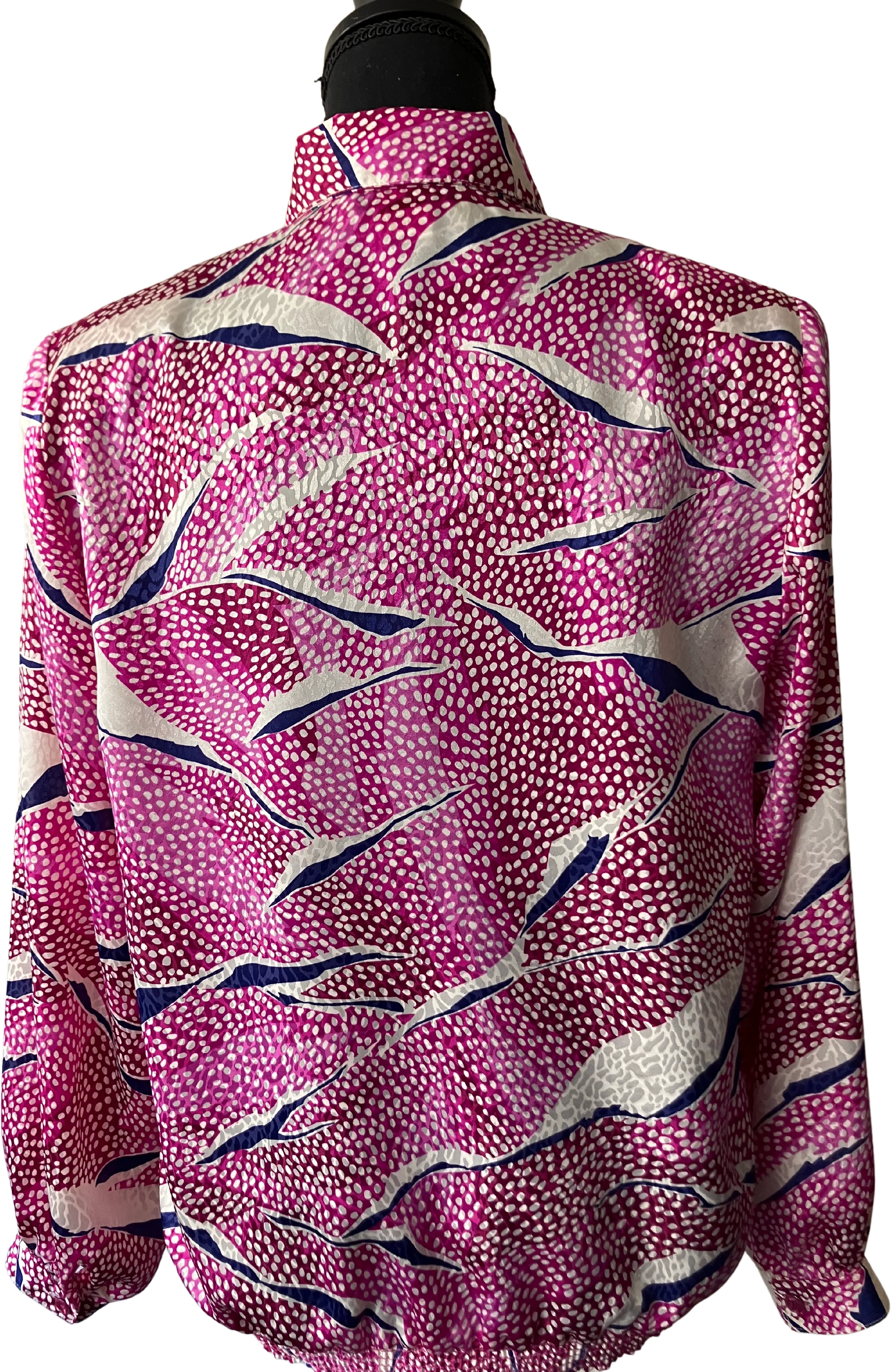 80s Pink And Blue Blouse With Chest Flounce And Dots By Da-Rue for Bullock's Wilshire - Image 2