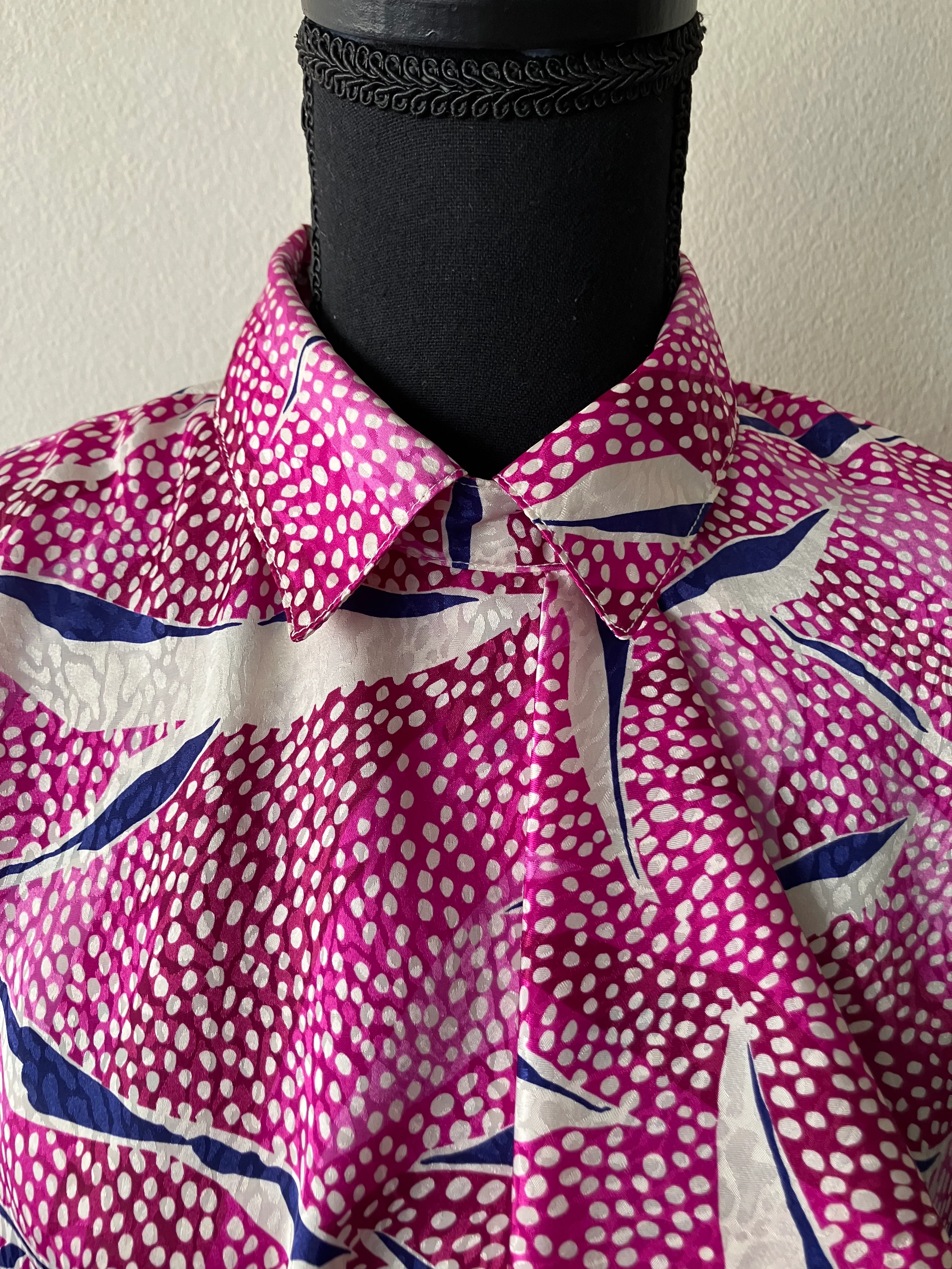 80s Pink And Blue Blouse With Chest Flounce And Dots By Da-Rue for Bullock's Wilshire - Image 4