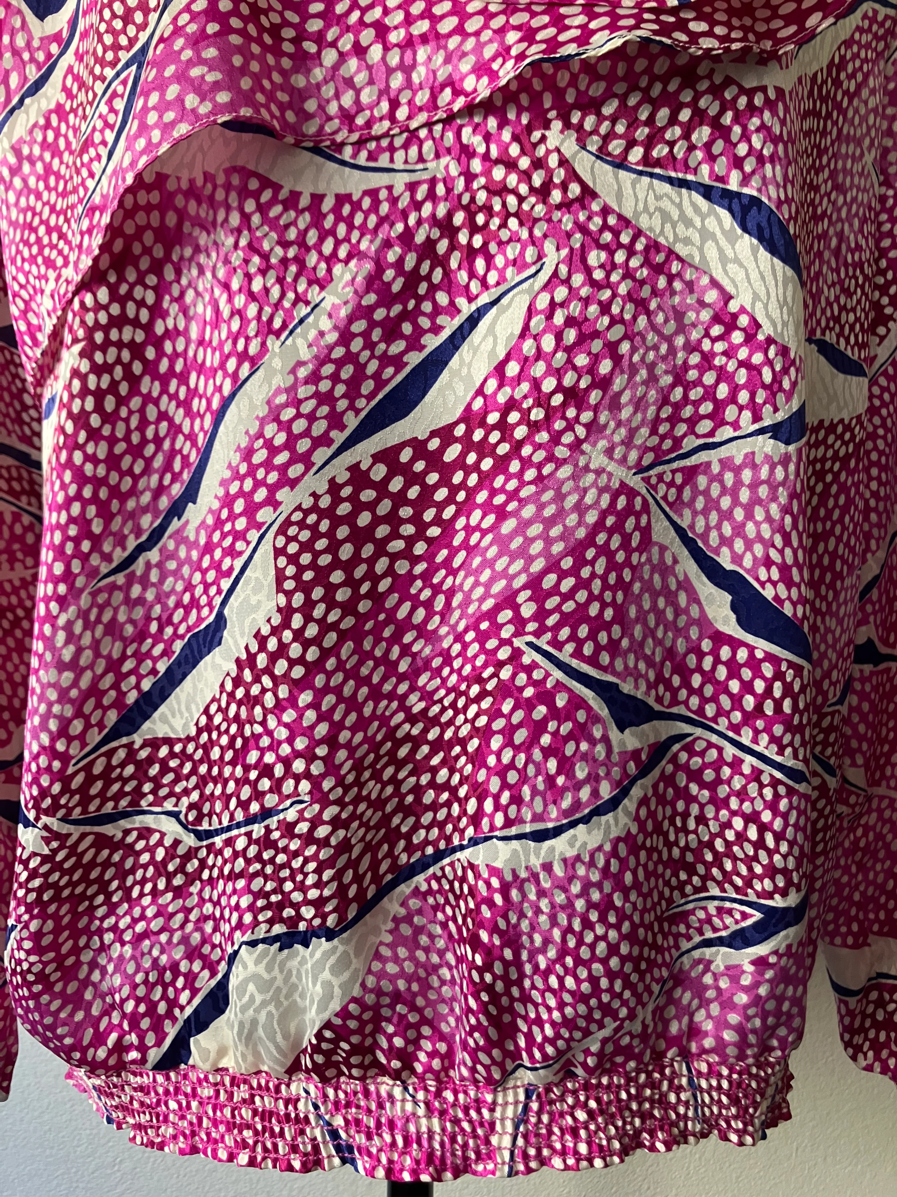 80s Pink And Blue Blouse With Chest Flounce And Dots By Da-Rue for Bullock's Wilshire - Image 5