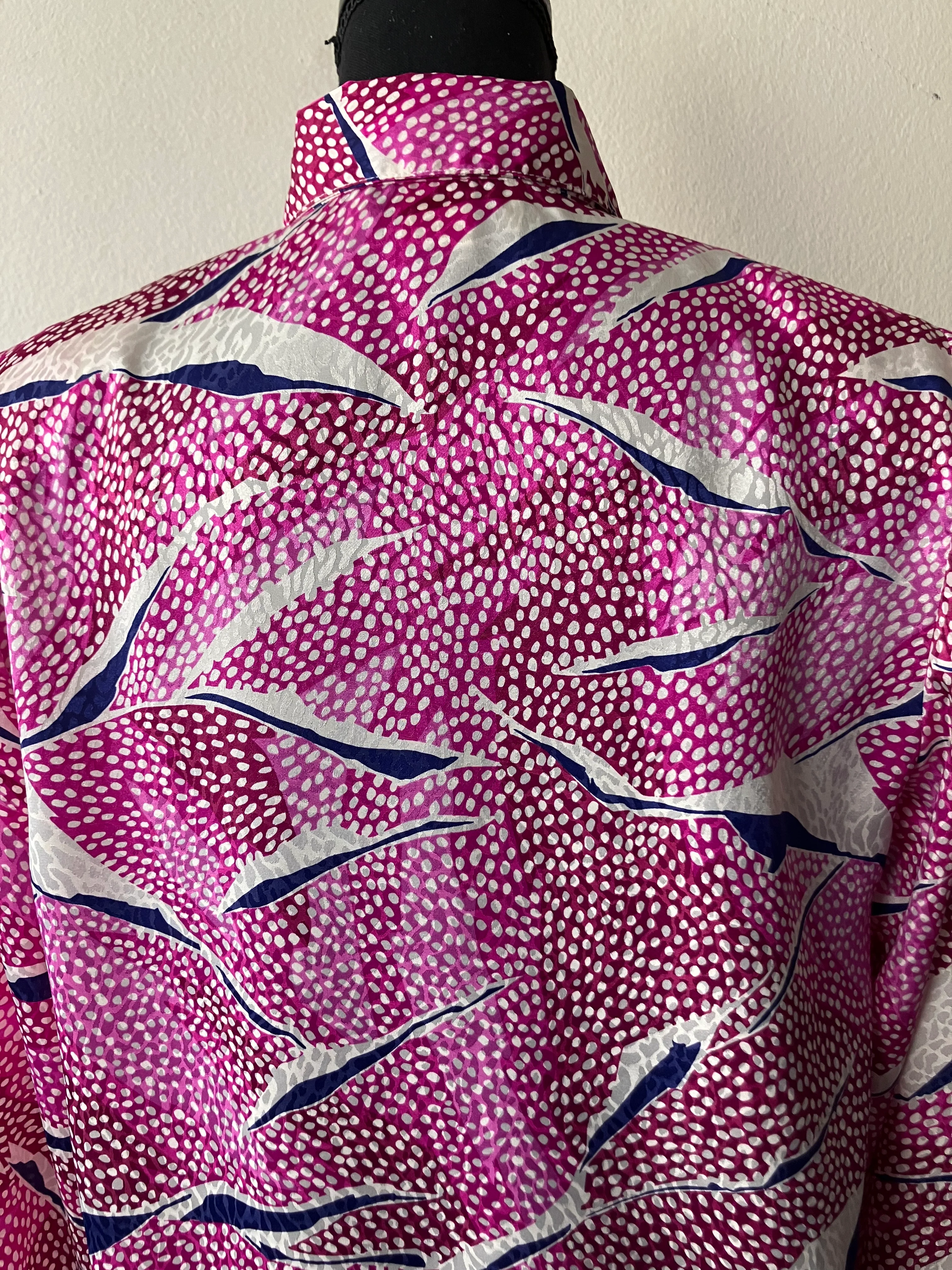 80s Pink And Blue Blouse With Chest Flounce And Dots By Da-Rue for Bullock's Wilshire - Image 8