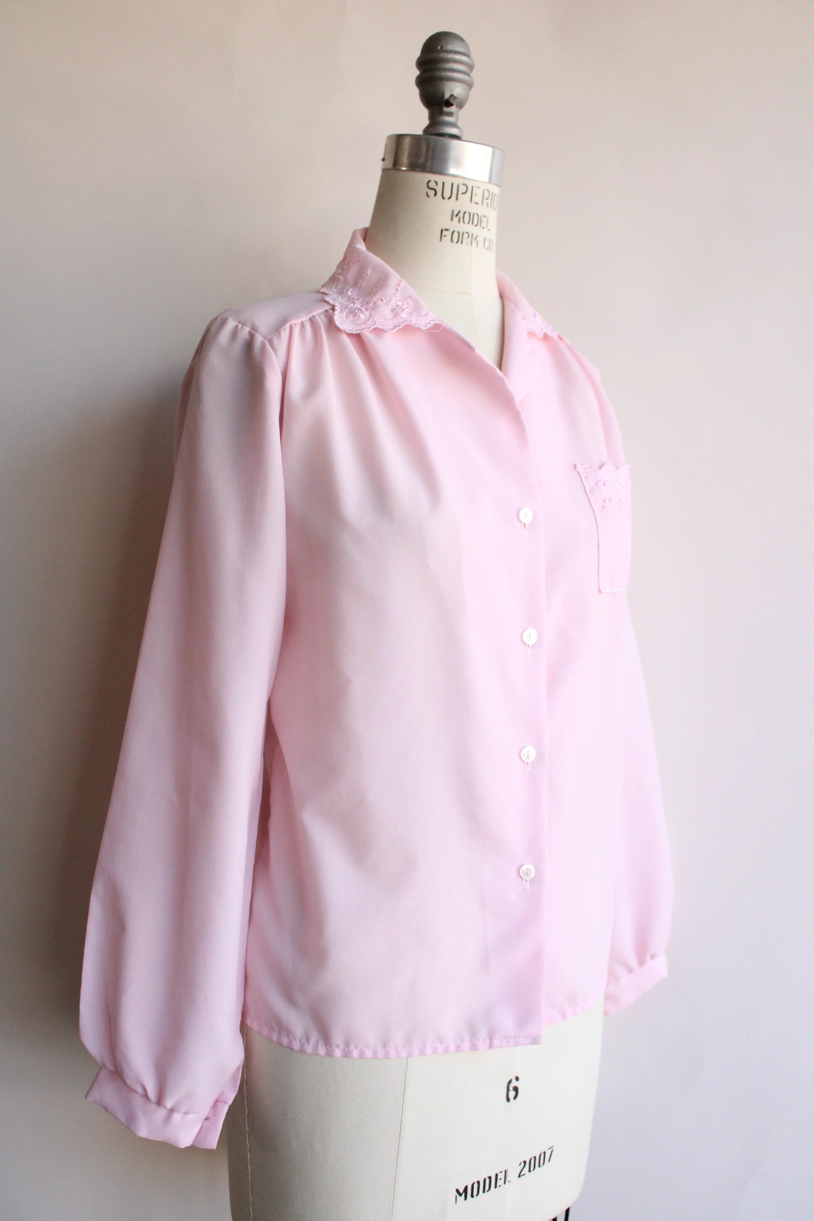 80s Pink Blouse With Eyelet Trim By Rhapsody - Image 6