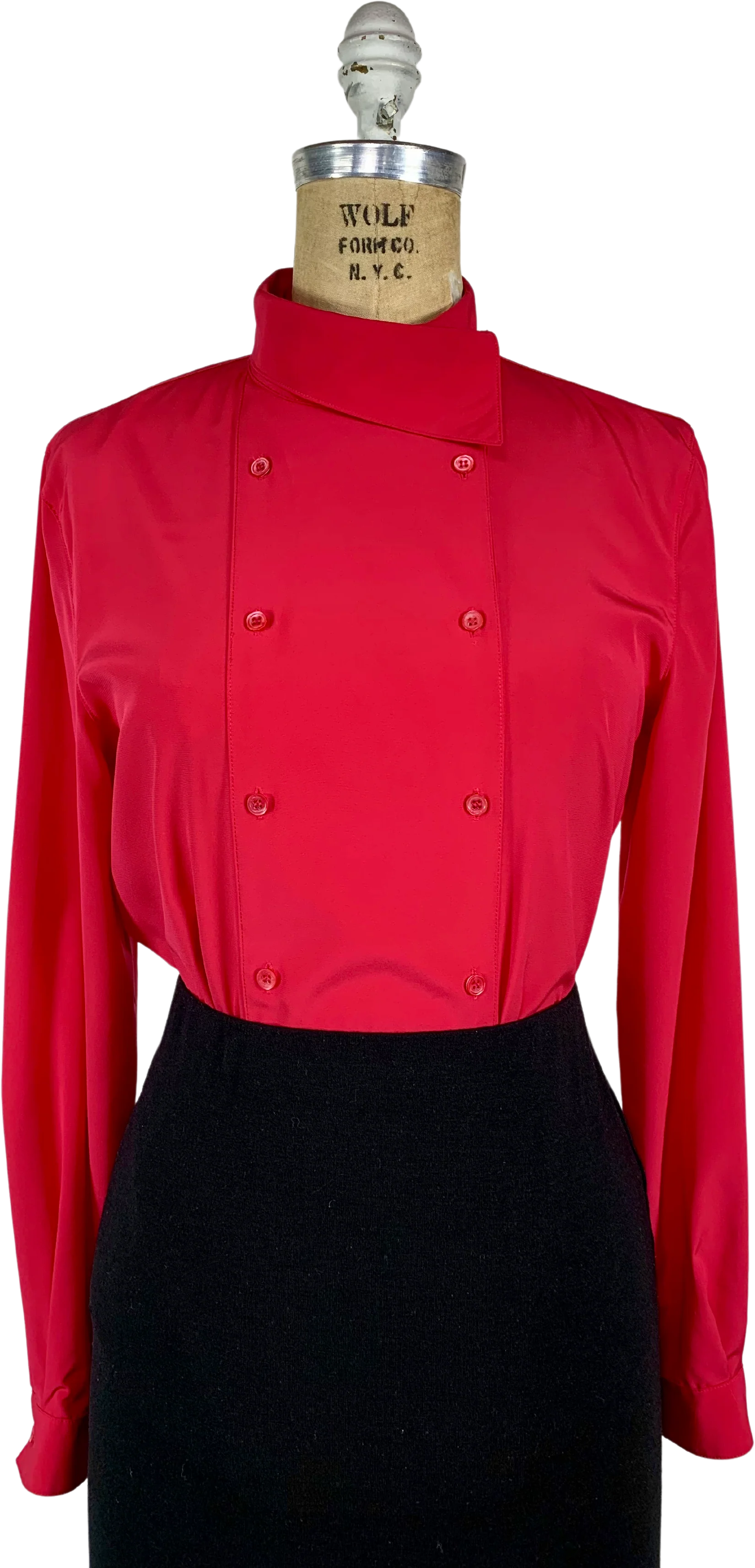 80s Pink Double Breasted Single Point Collar Blouse By Macy's Clubhouse