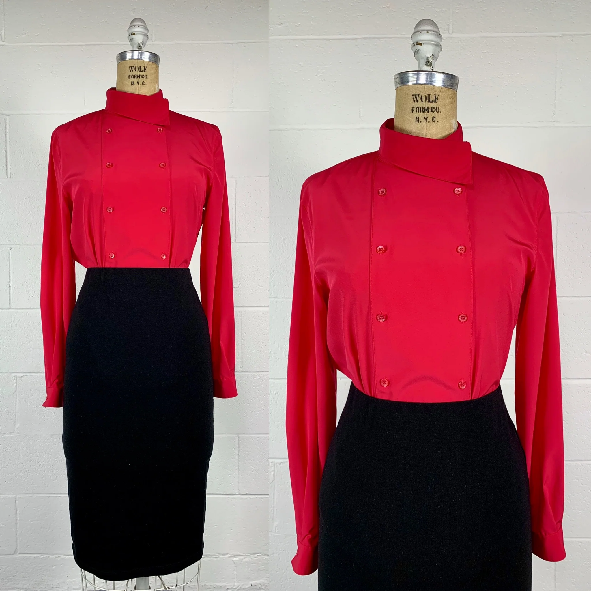 80s Pink Double Breasted Single Point Collar Blouse By Macy's Clubhouse - Image 3