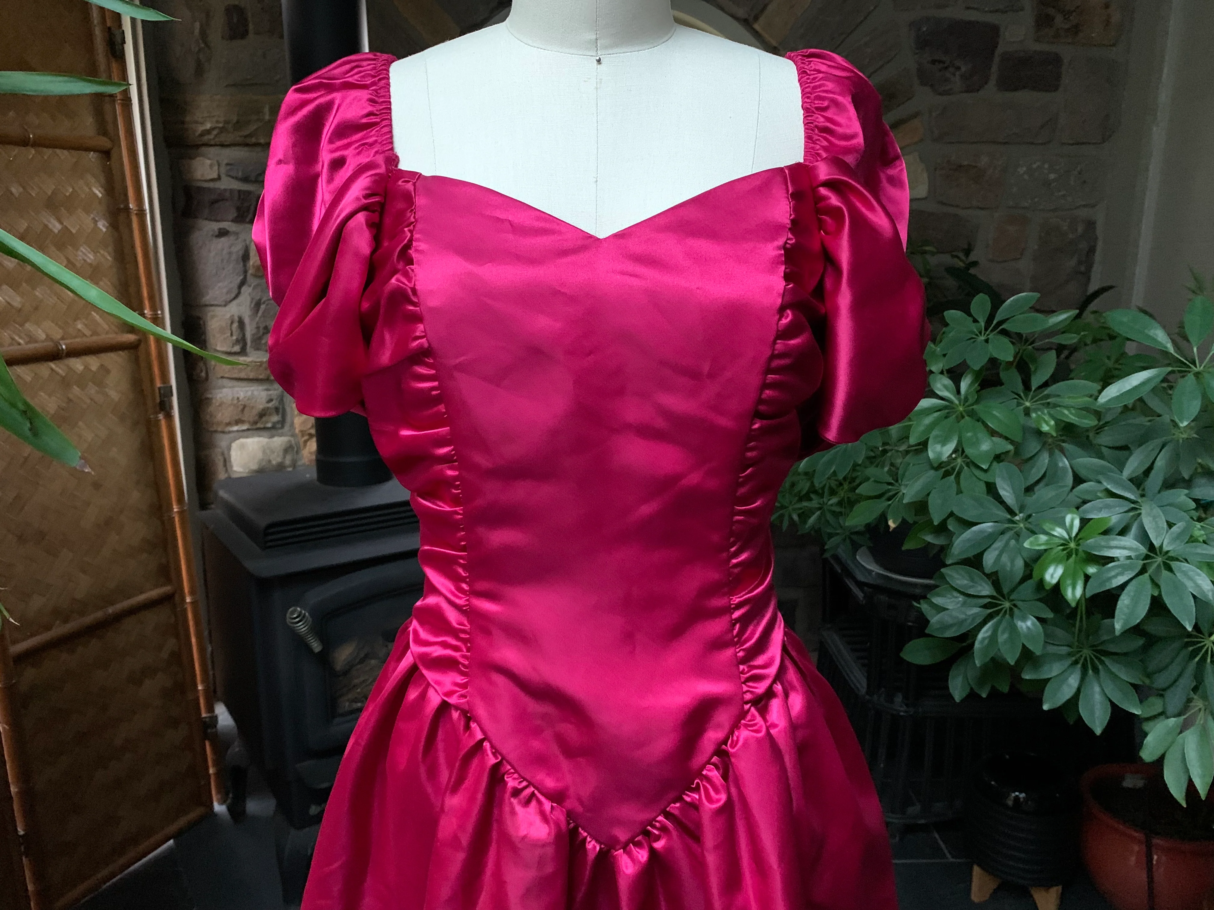 80s Pink Fuchsia Satin Formal Bridesmaid Prom Dress - Image 3