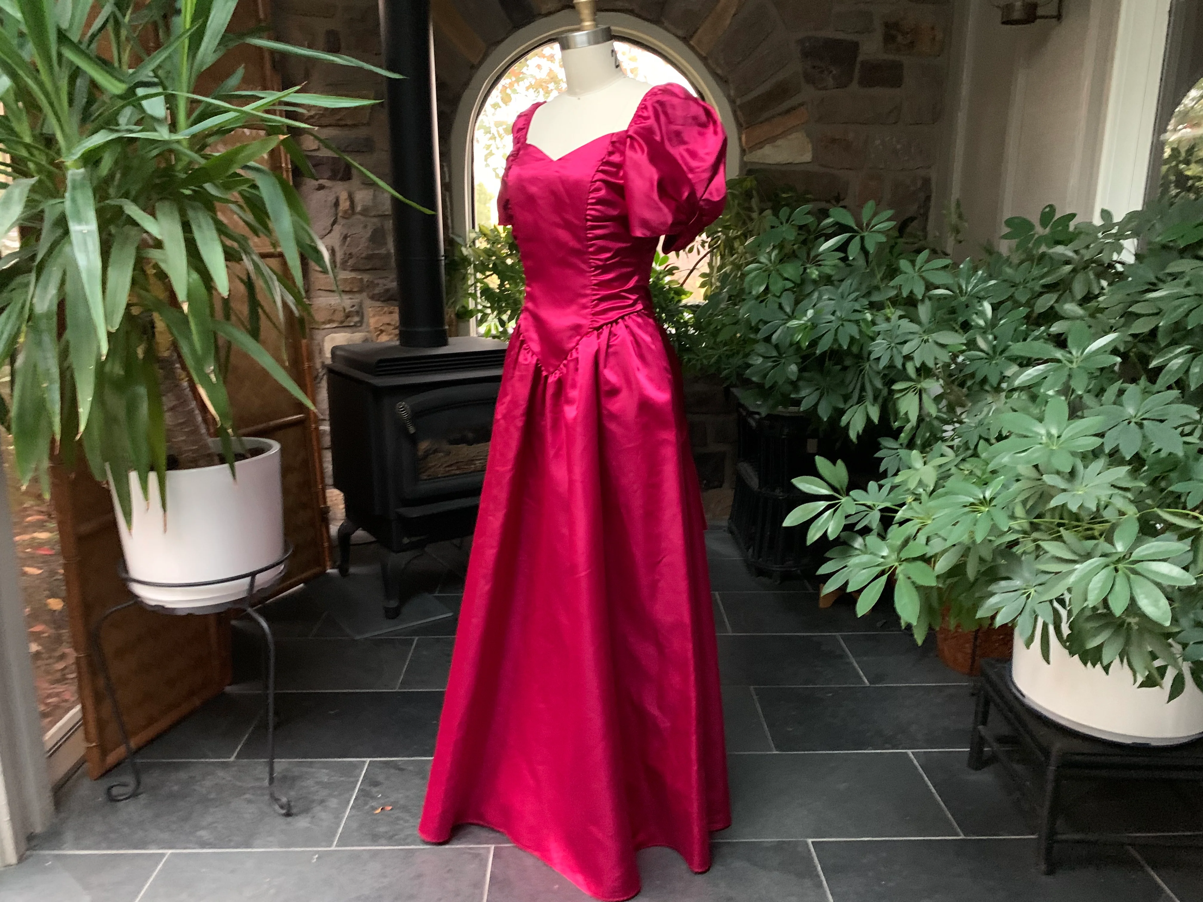 80s Pink Fuchsia Satin Formal Bridesmaid Prom Dress - Image 4