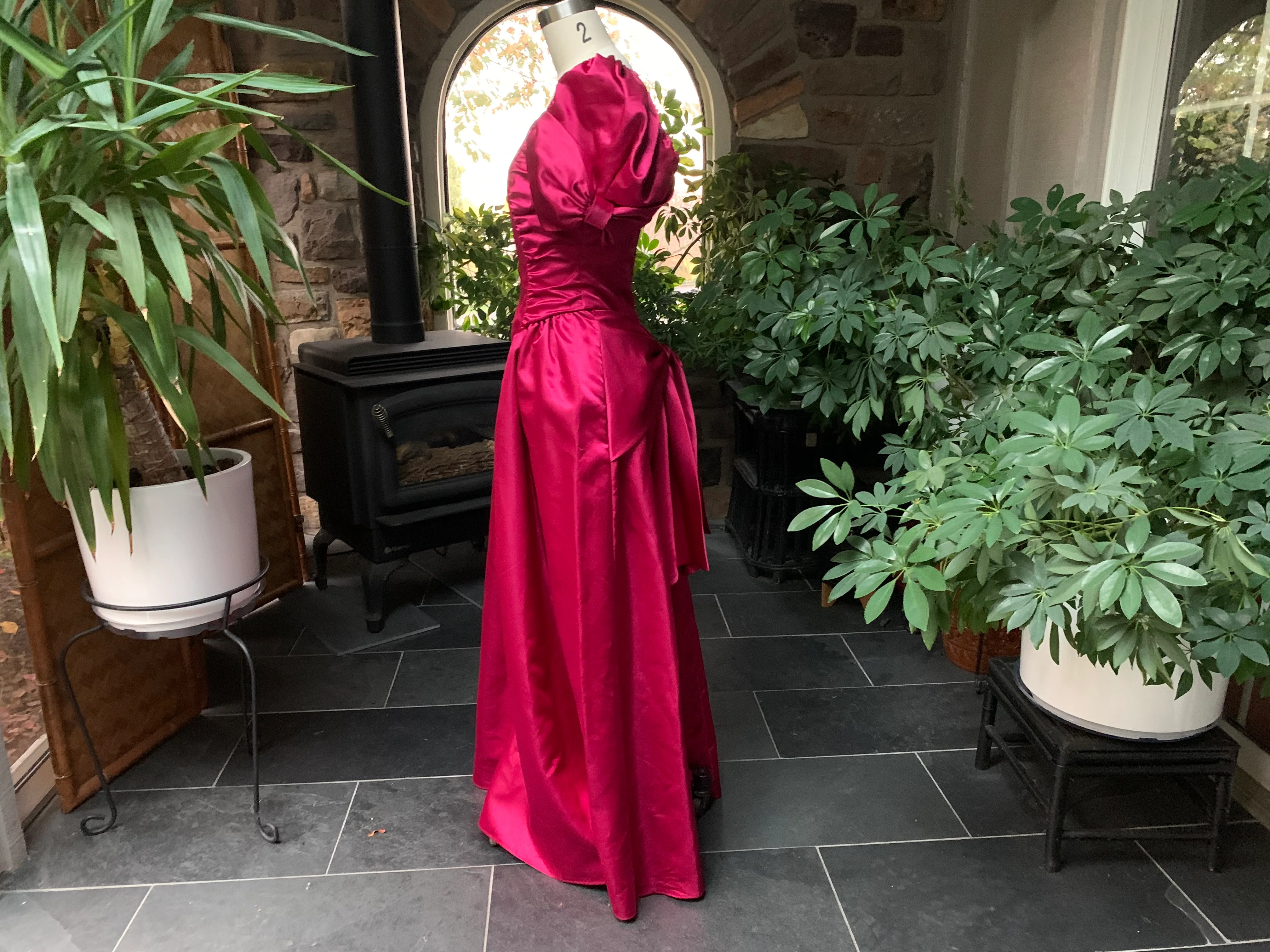 80s Pink Fuchsia Satin Formal Bridesmaid Prom Dress - Image 5
