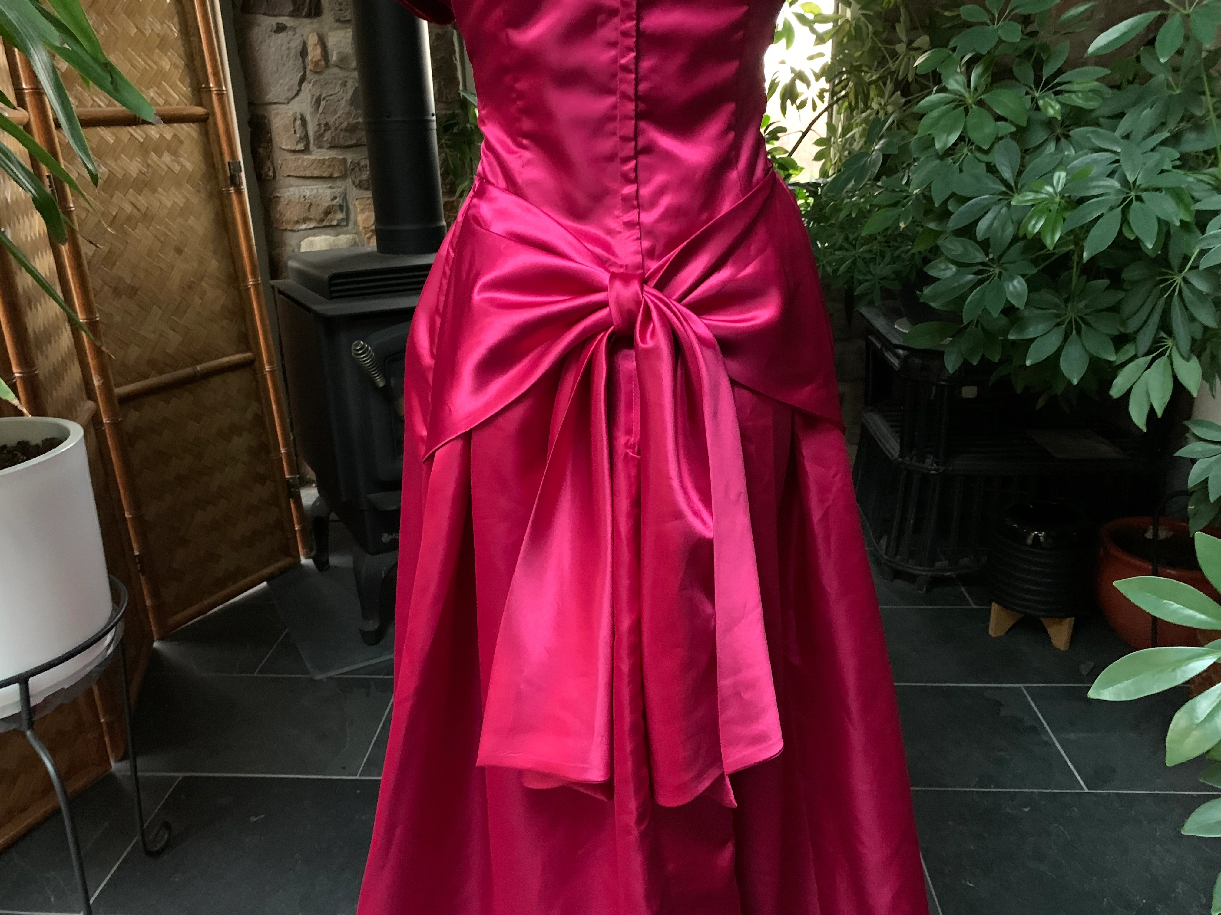 80s Pink Fuchsia Satin Formal Bridesmaid Prom Dress - Image 7