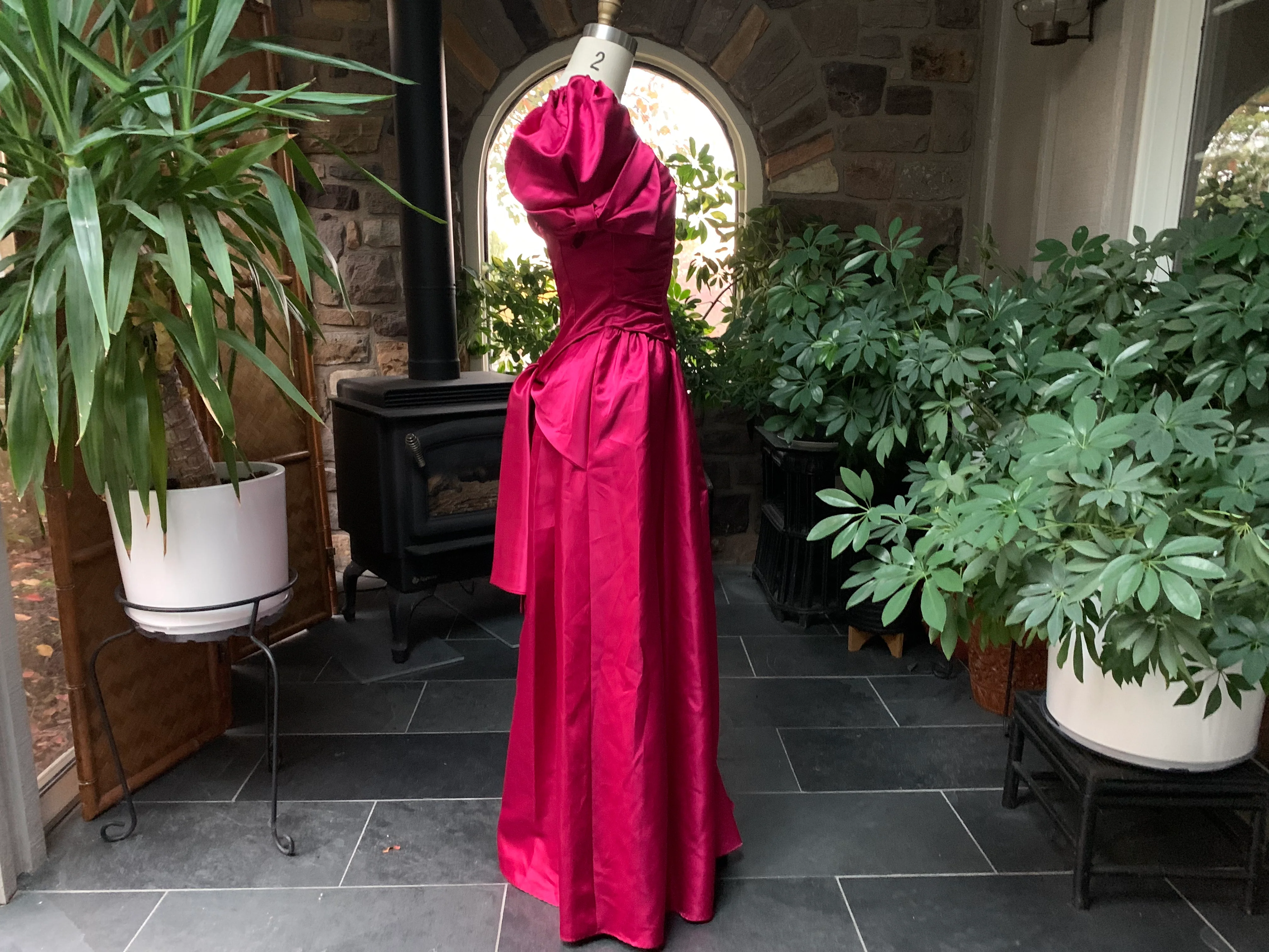 80s Pink Fuchsia Satin Formal Bridesmaid Prom Dress - Image 9