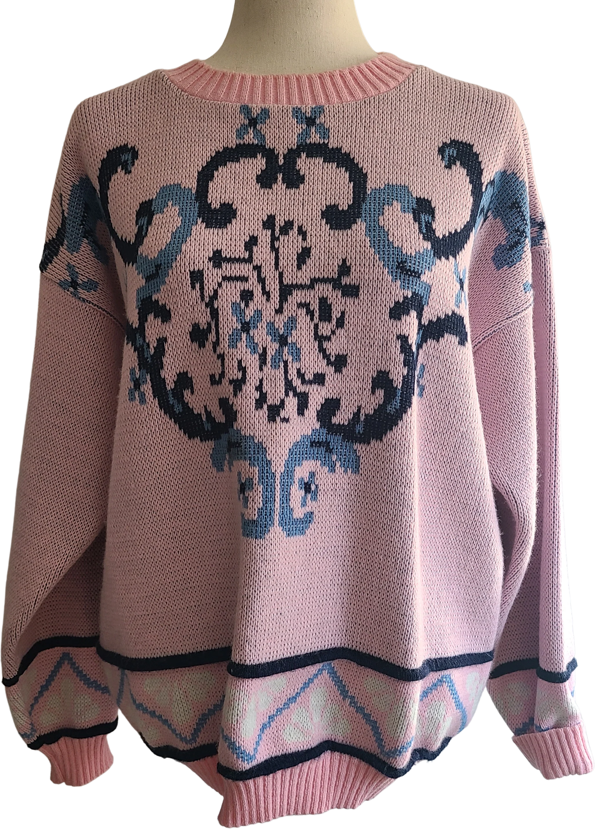 80s Pink Kinit Pullover Crewneck Sweater By Liz Baker Sport