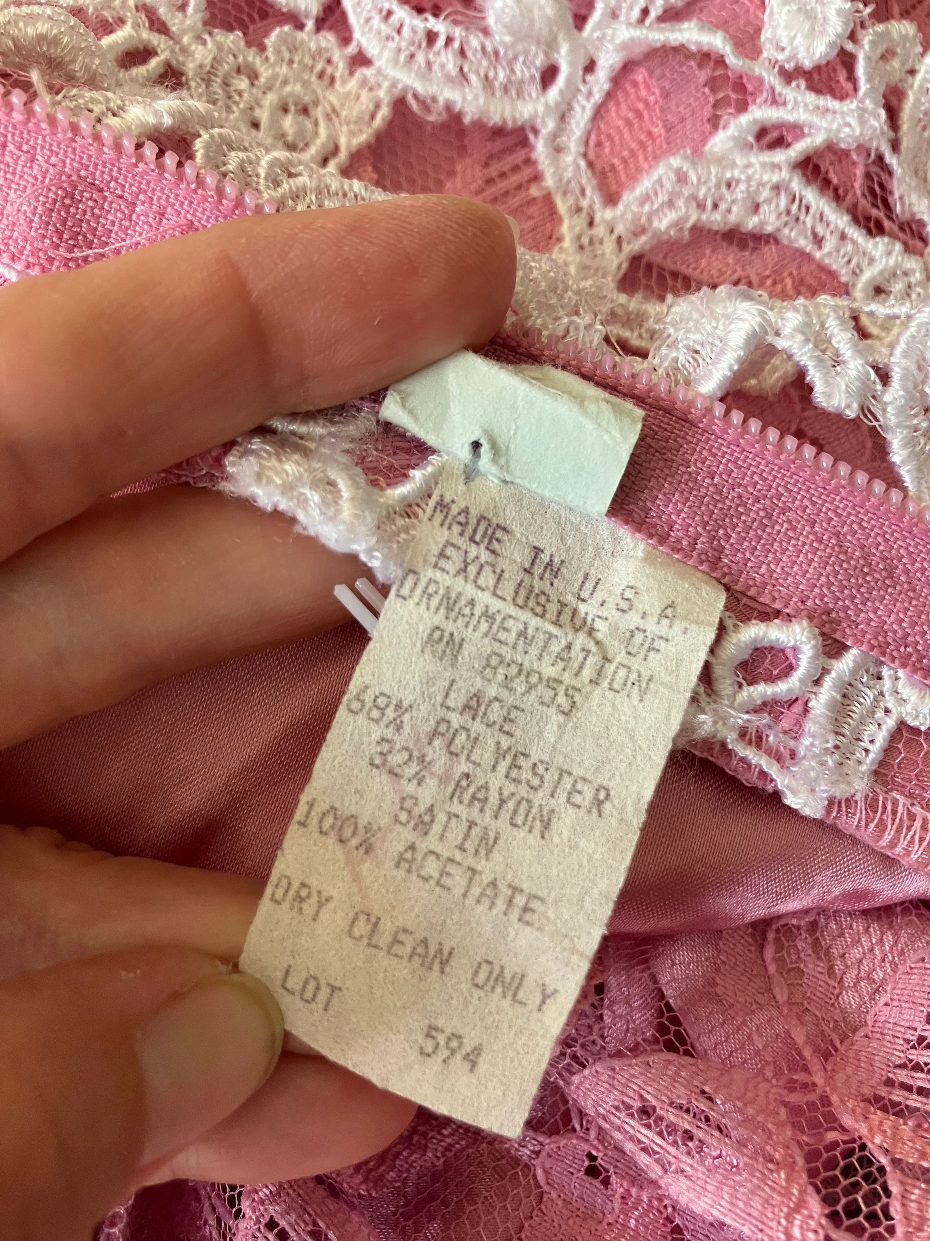 80s Pink Lace And Satin Prom Party Dress Ball Gown by Bill Levkoff - Image 14