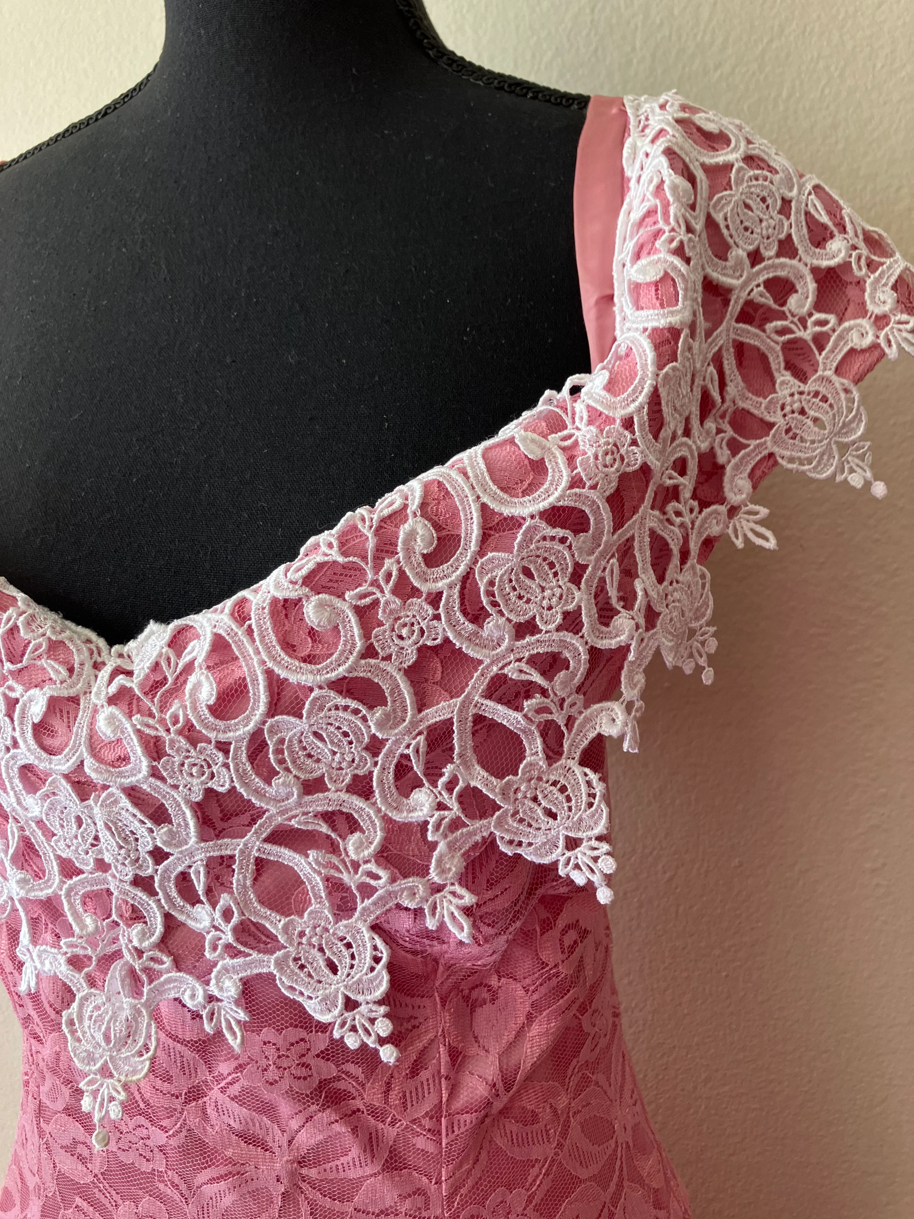 80s Pink Lace And Satin Prom Party Dress Ball Gown by Bill Levkoff - Image 7