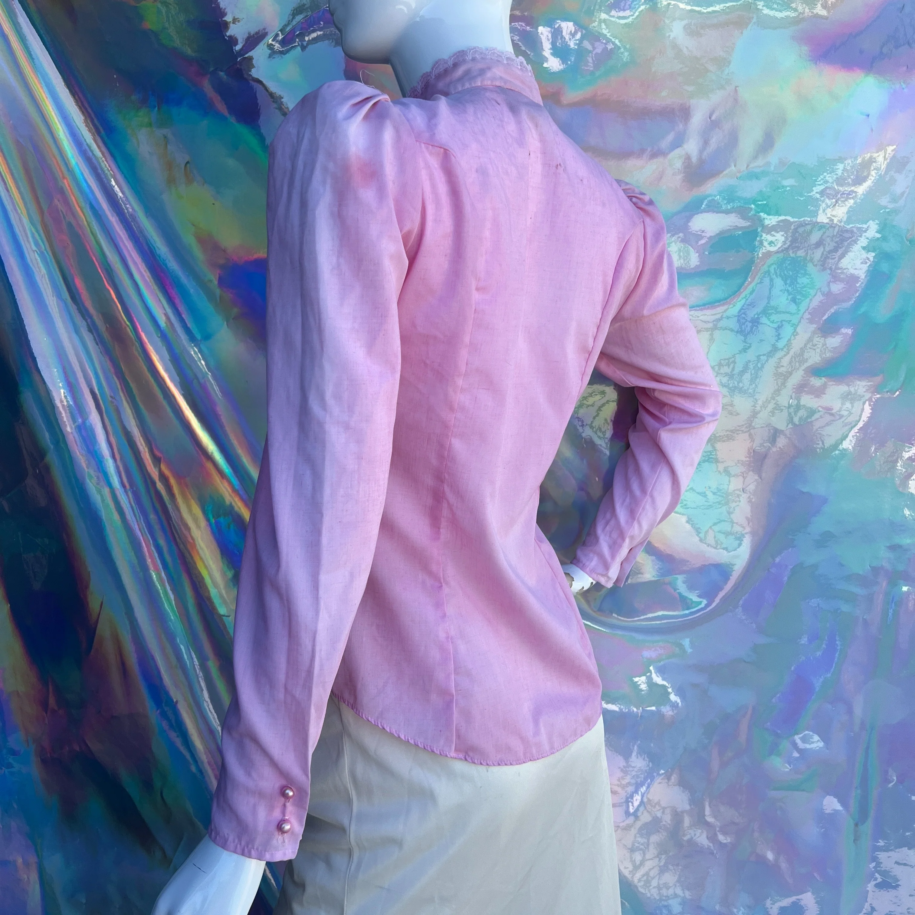 80s Pink Lace Trimmed Ruffle Button Up Shirt  by Sauci - Image 8