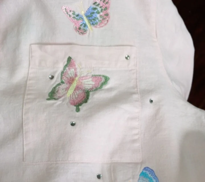 80s Pink Linen Cotton Butterflies Button Up Top By The Quacker Factory - Image 4