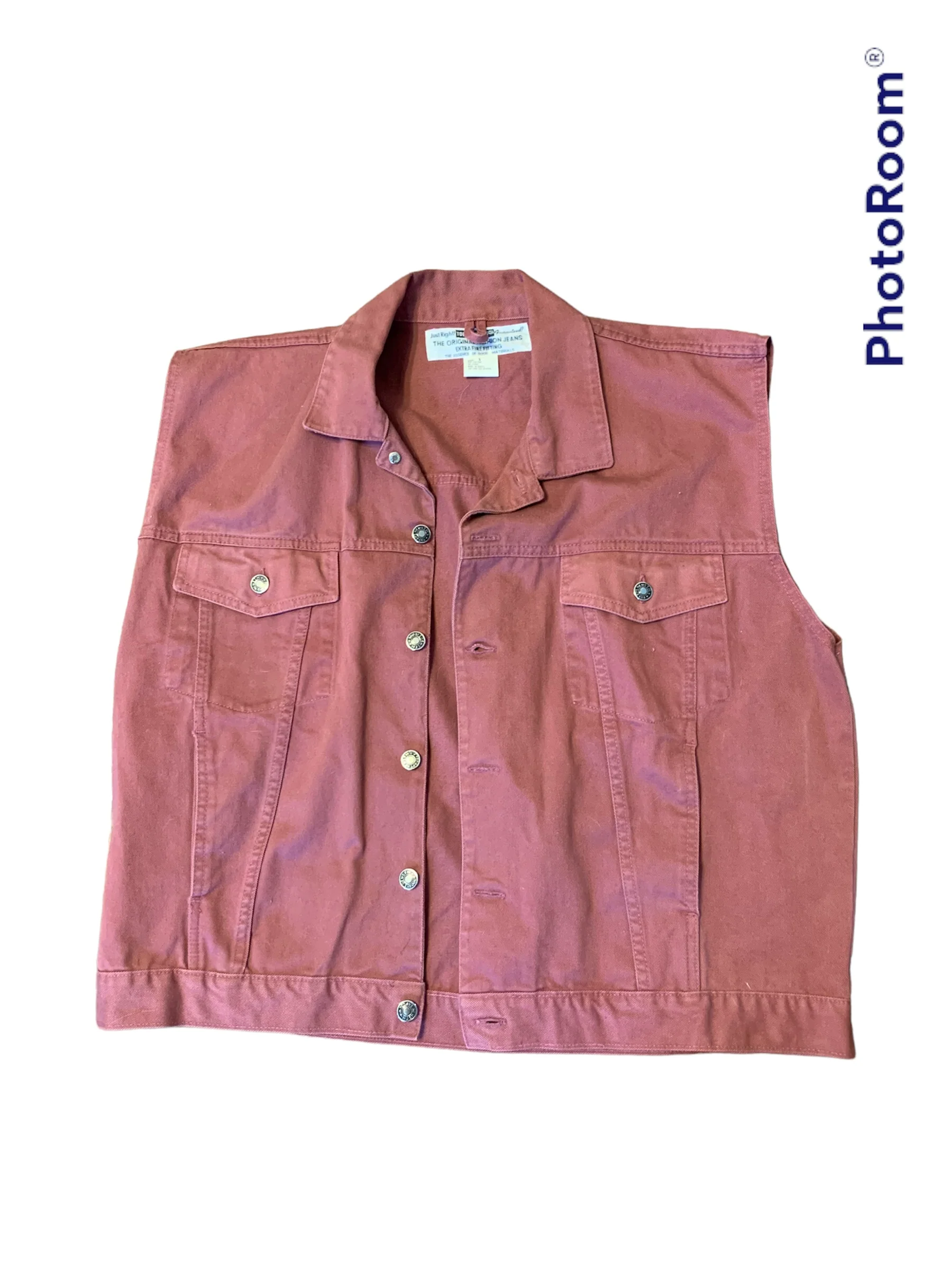 80s Pink Mauve Jean Vest Cotton Sleeveless L By Todays News - Image 4