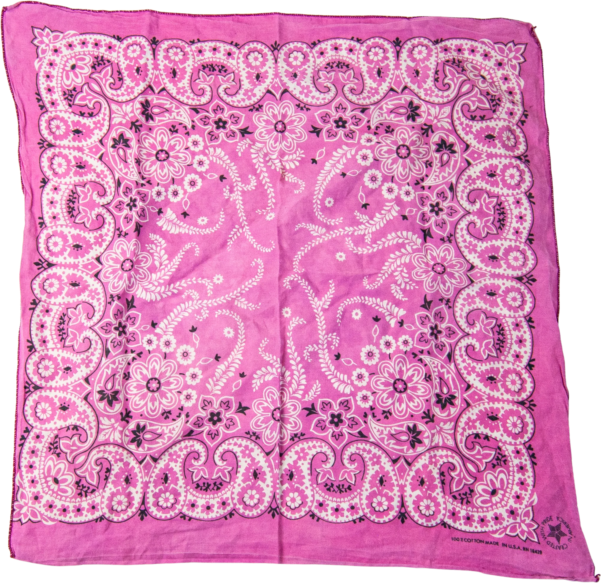 80s Pink Paisley Cotton Bandana / 19in X 20in