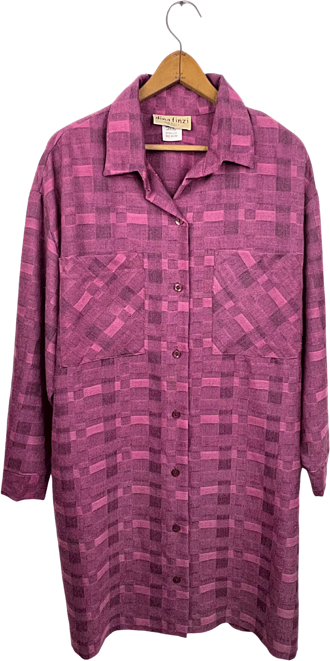 80s Pink Plaid Shirt Dress With Pockets By Dina Finzi