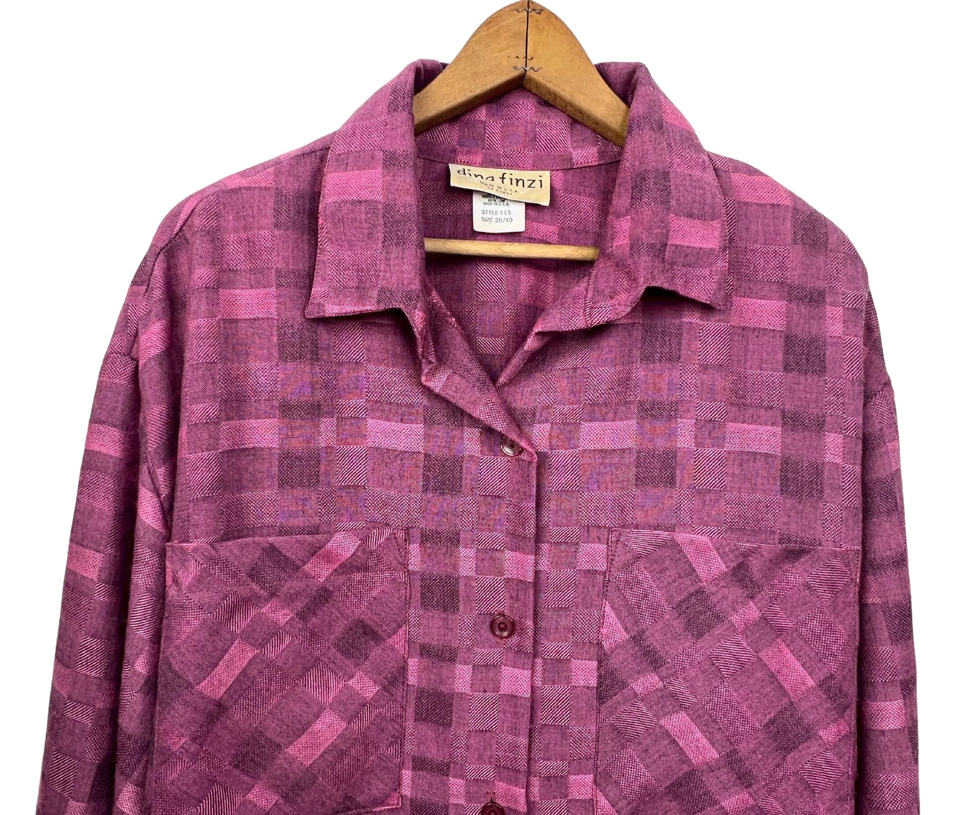 80s Pink Plaid Shirt Dress With Pockets By Dina Finzi - Image 4