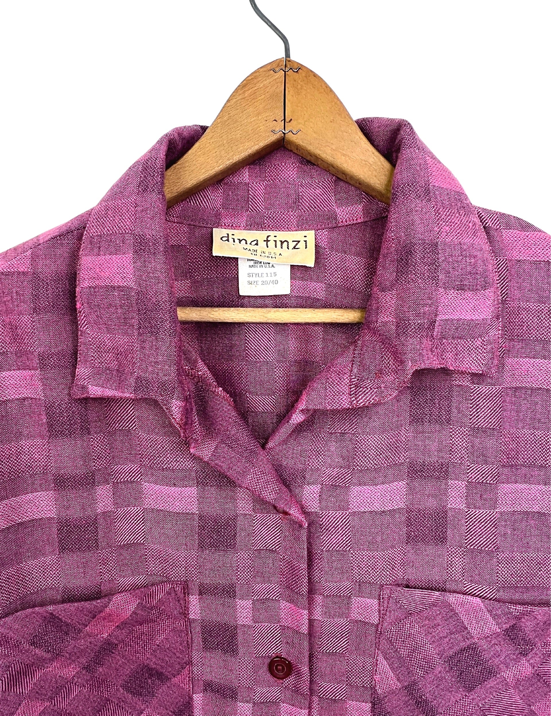 80s Pink Plaid Shirt Dress With Pockets By Dina Finzi - Image 6