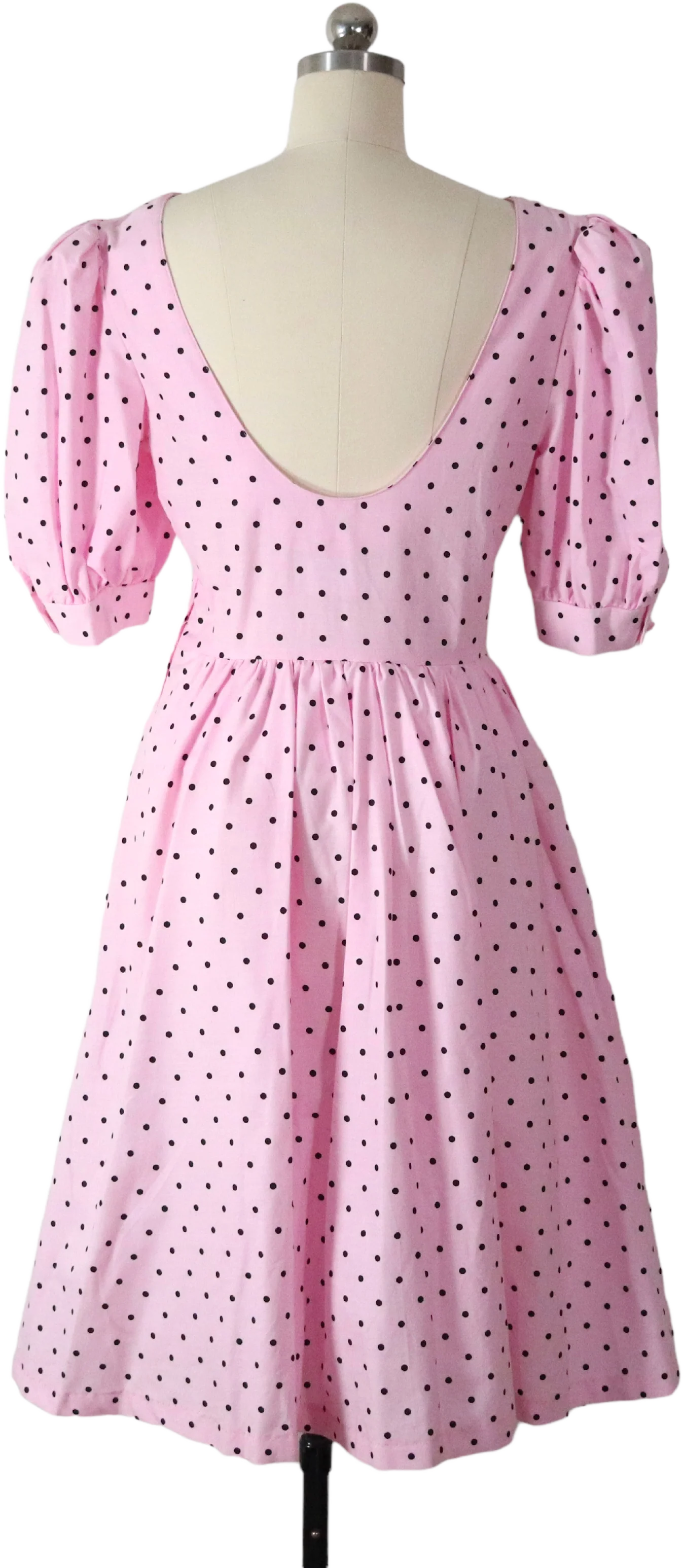80s Pink Polka Dot Full Skirt Puff Sleeve Party Dress By Joni Blair of California - Image 2
