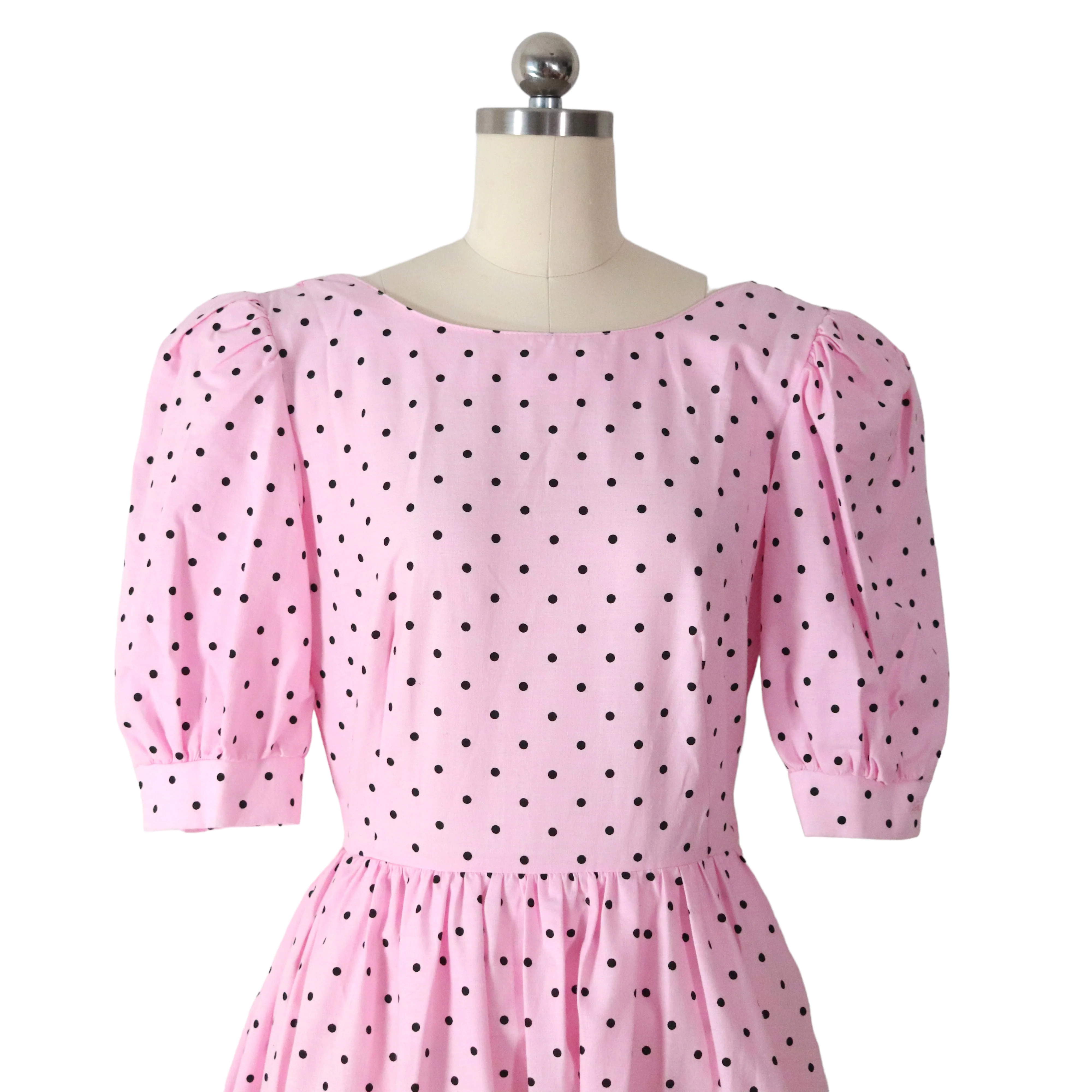 80s Pink Polka Dot Full Skirt Puff Sleeve Party Dress By Joni Blair of California - Image 3