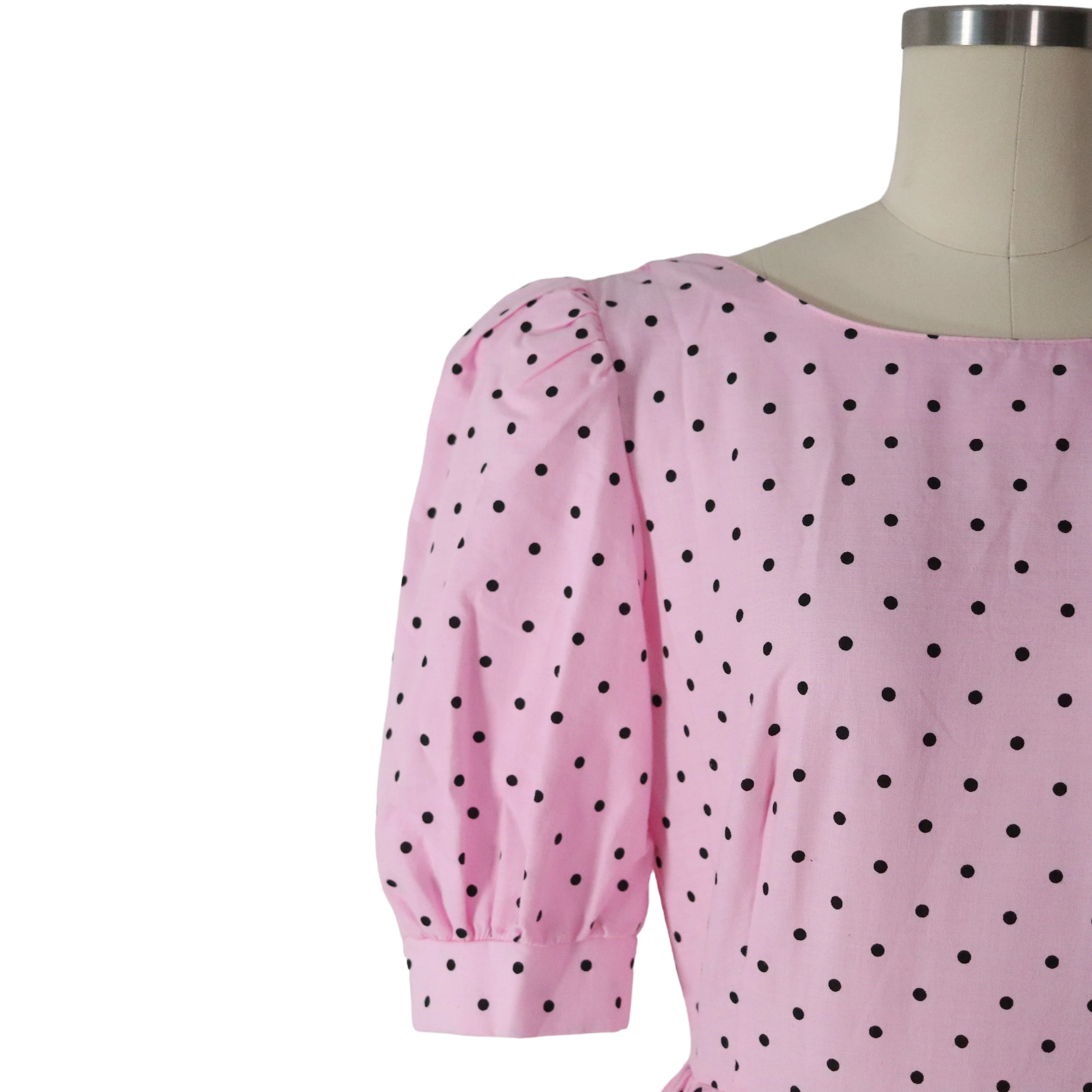 80s Pink Polka Dot Full Skirt Puff Sleeve Party Dress By Joni Blair of California - Image 4
