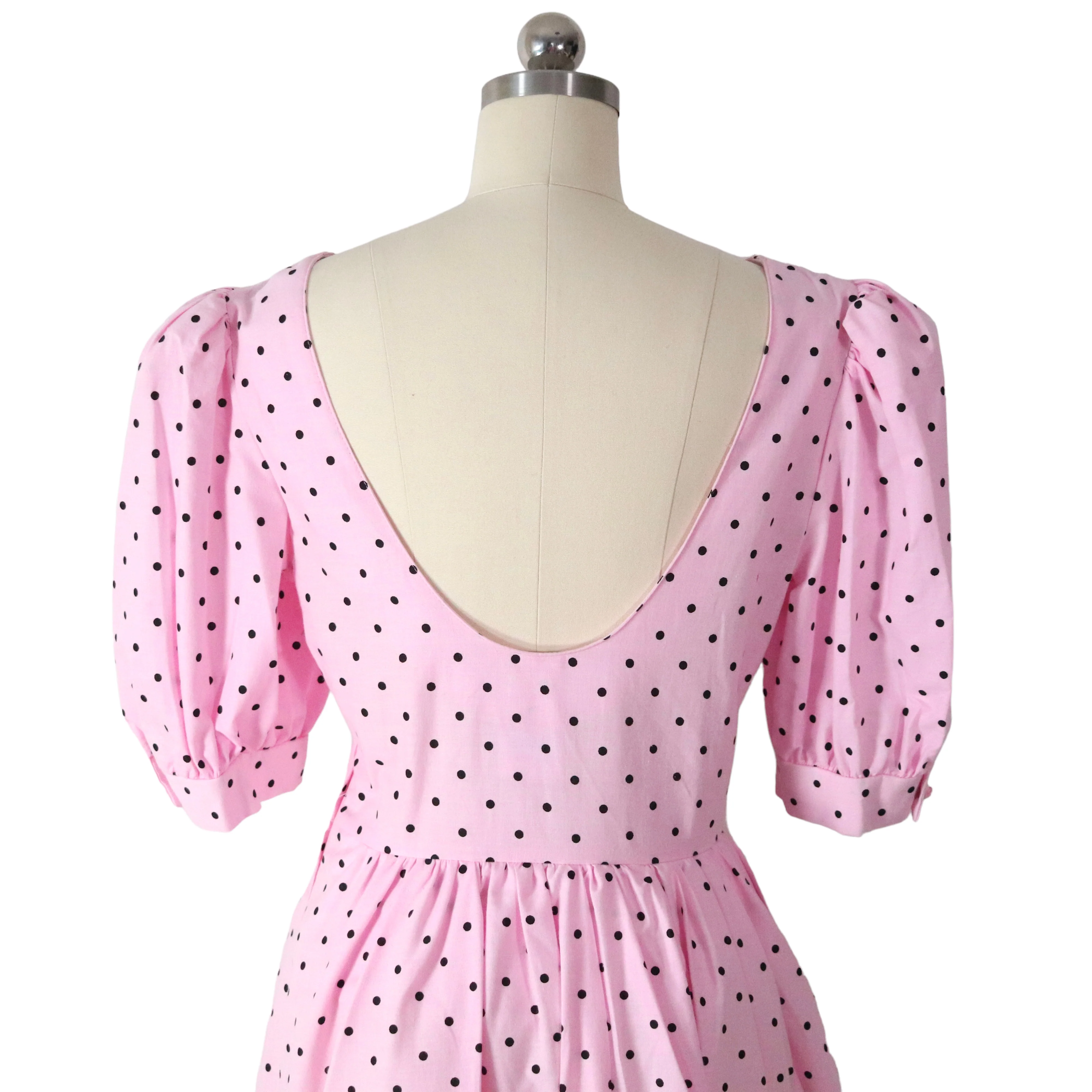 80s Pink Polka Dot Full Skirt Puff Sleeve Party Dress By Joni Blair of California - Image 5