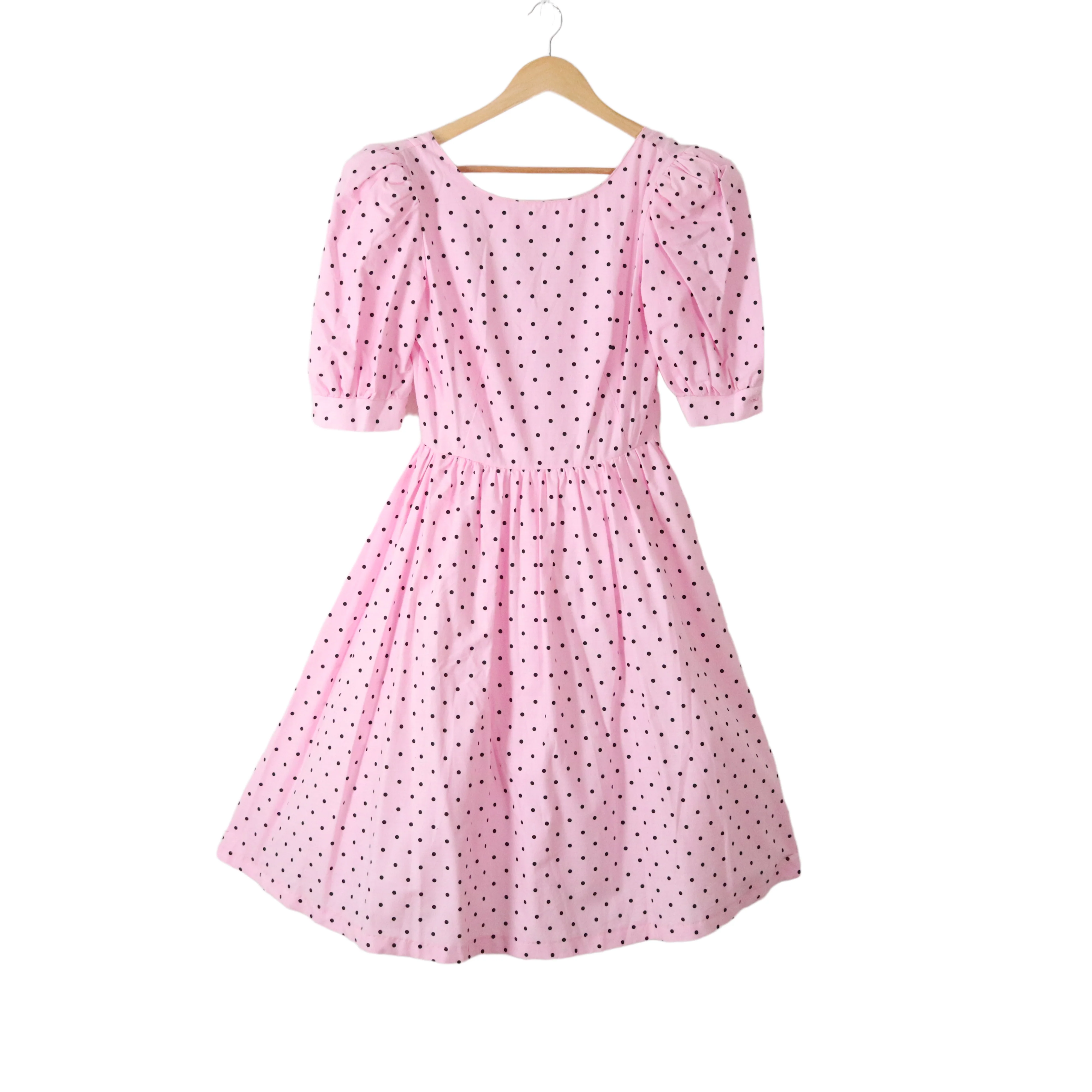 80s Pink Polka Dot Full Skirt Puff Sleeve Party Dress By Joni Blair of California - Image 6