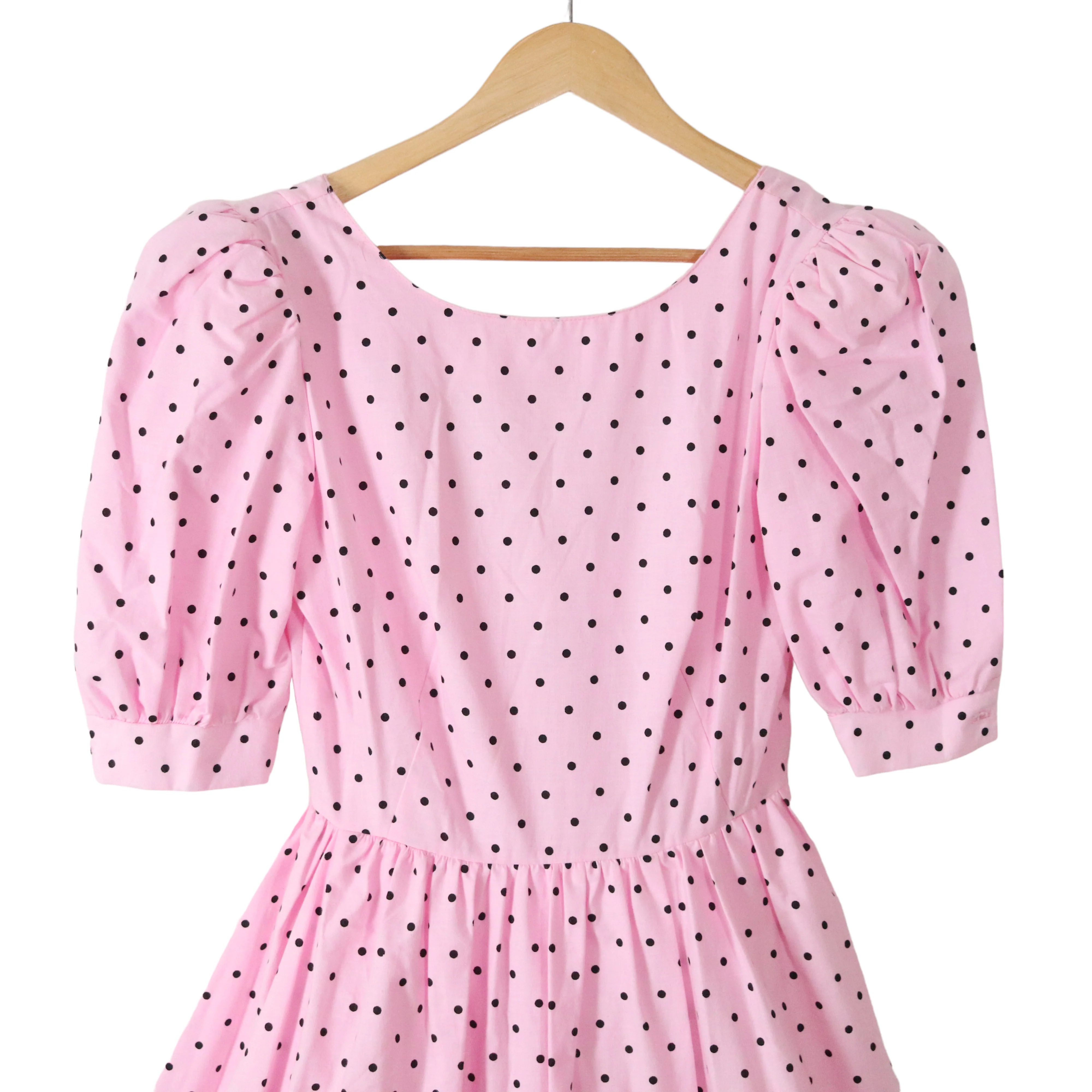 80s Pink Polka Dot Full Skirt Puff Sleeve Party Dress By Joni Blair of California - Image 7