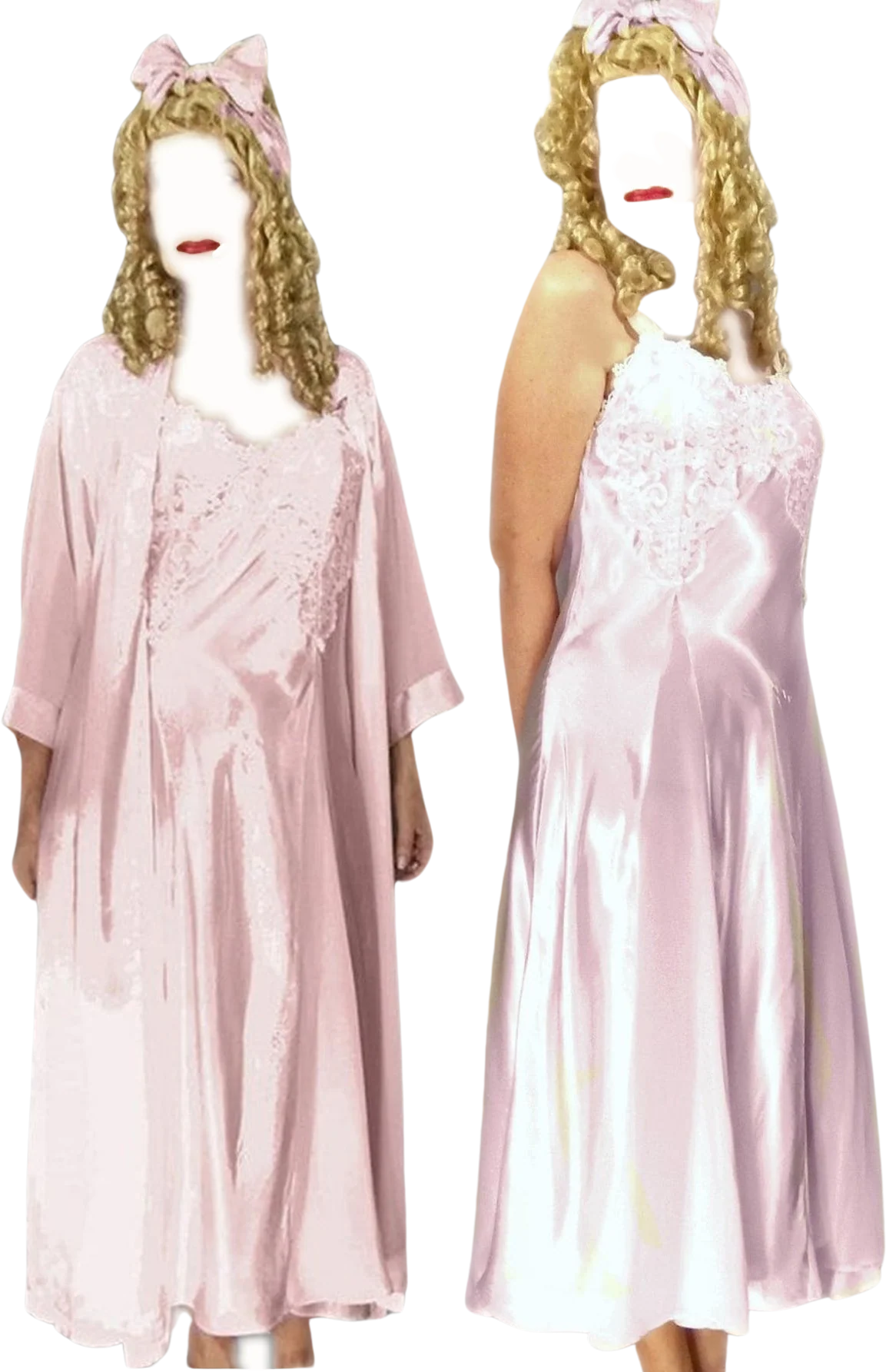 80s Pink Satin And Chiffon Lacy Peignoir Set Is Lavish By Alexandra Nicole